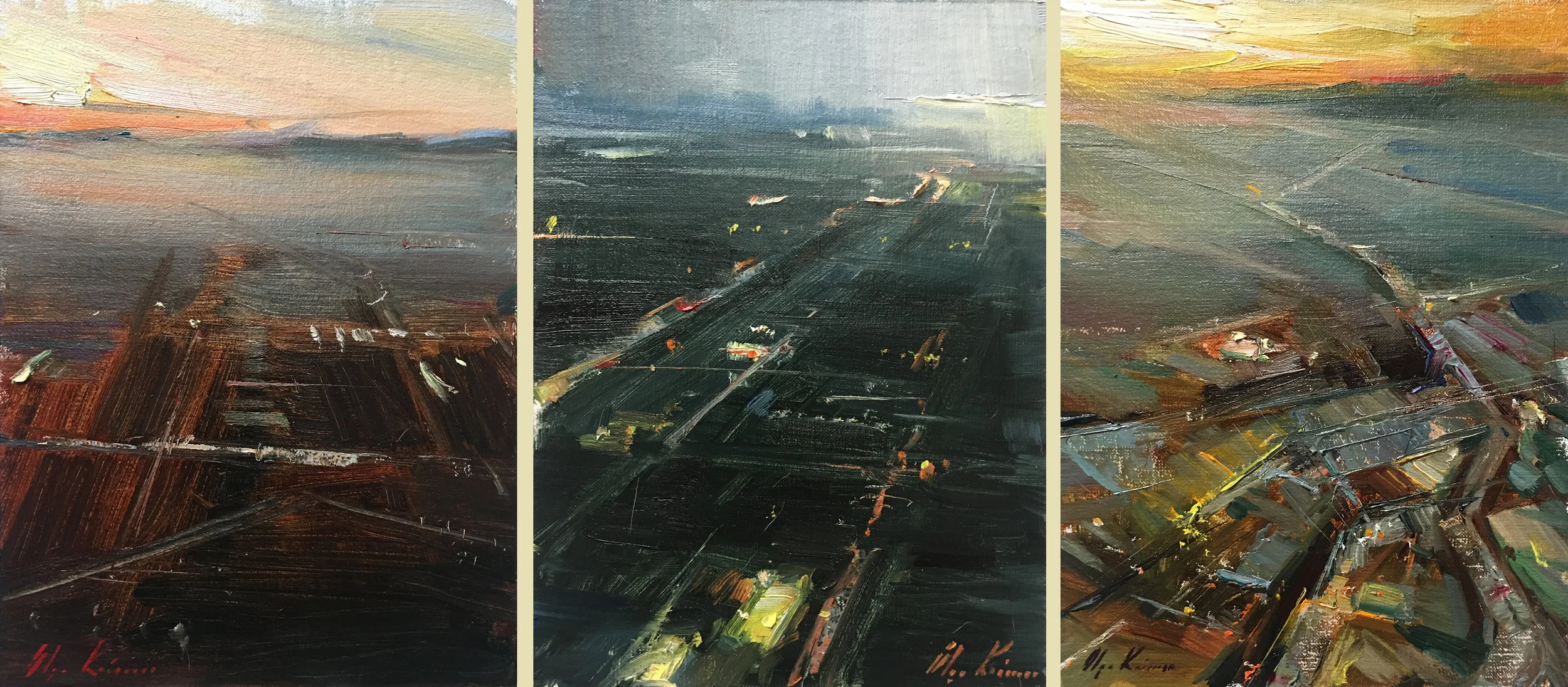 Views, 3 paintings, 6x8 each