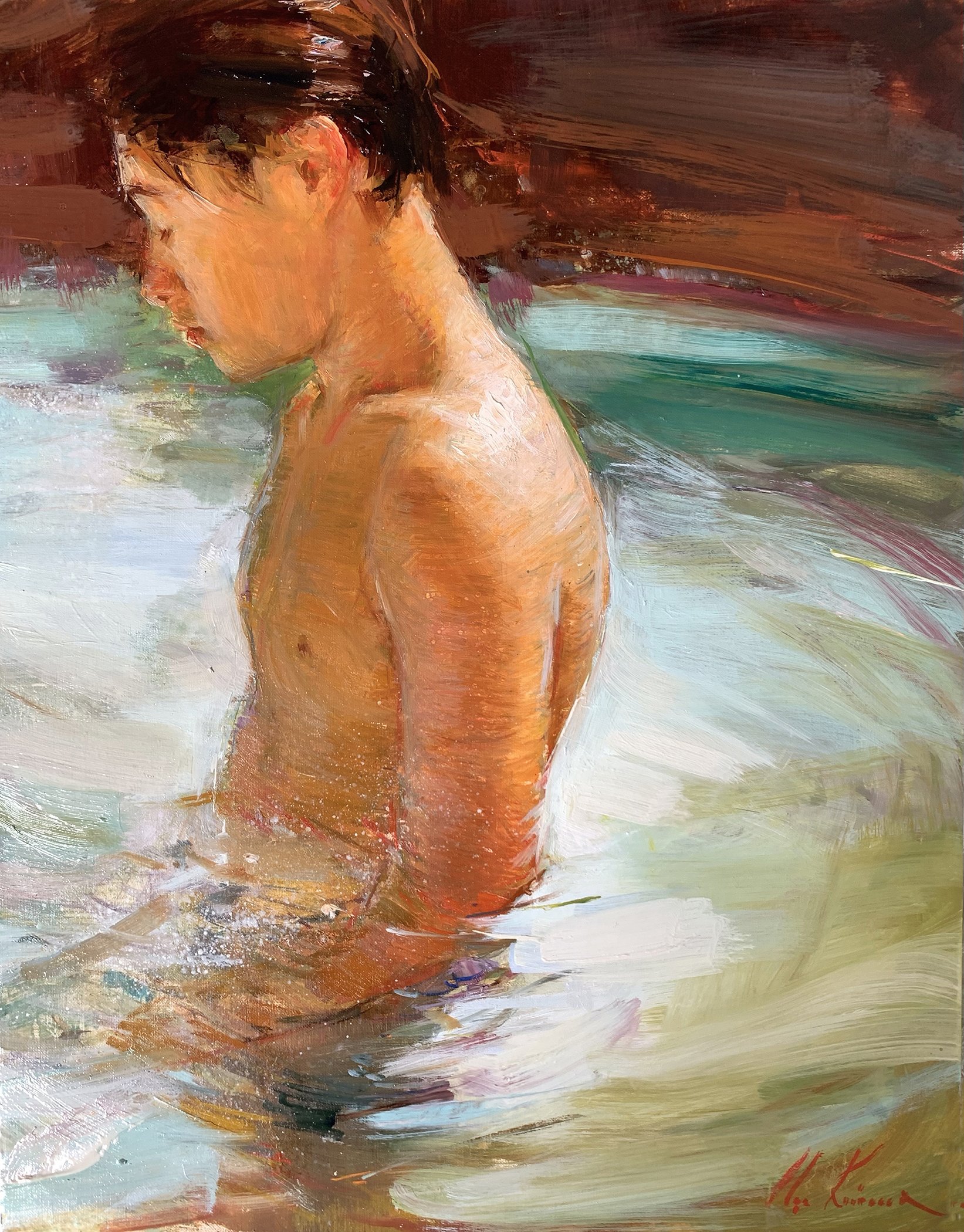 "Wading", 11x14 inches, oil on Belgian linen