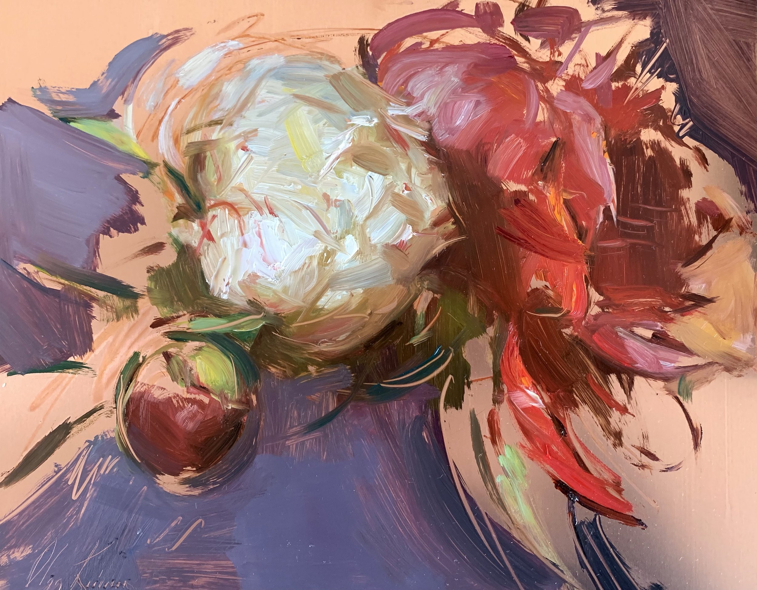 White And Red, oil on copper, 8x10