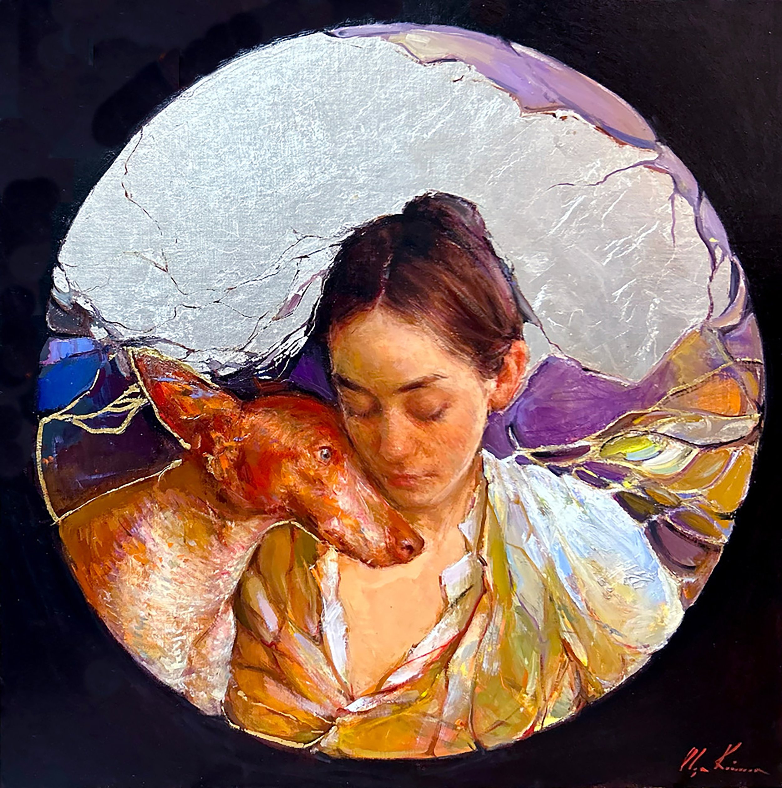 The Bond, 24x24, oil on Belgian linen with 22K gold and silver leaf