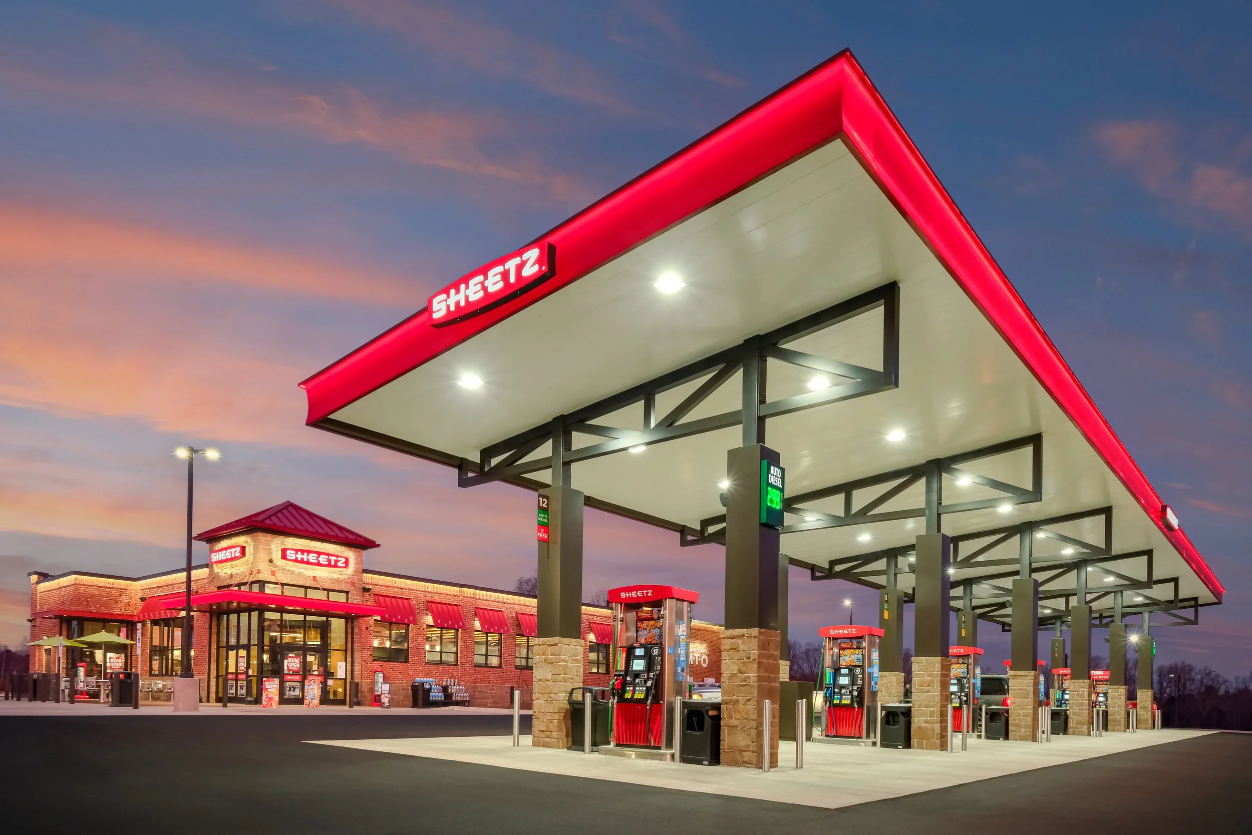 Twilight of a gas station done properly by Charlotte Architectural Photographer