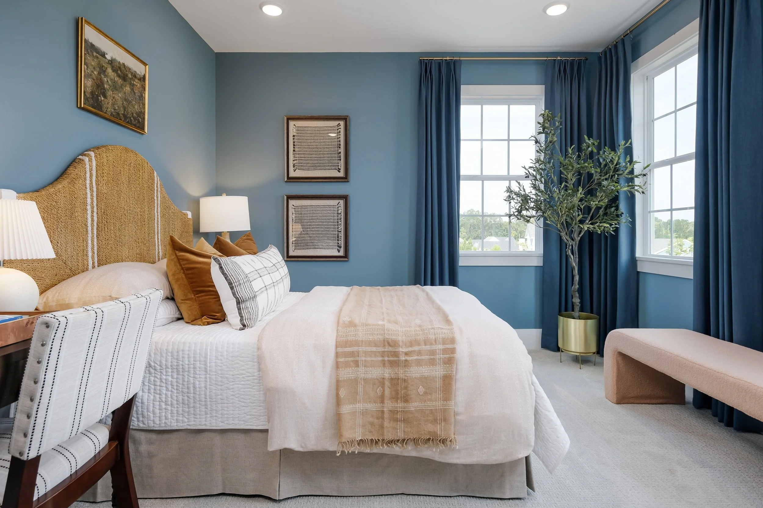 Interior Design Photographer of Greenville South Carolina capturing very calm bedroom.