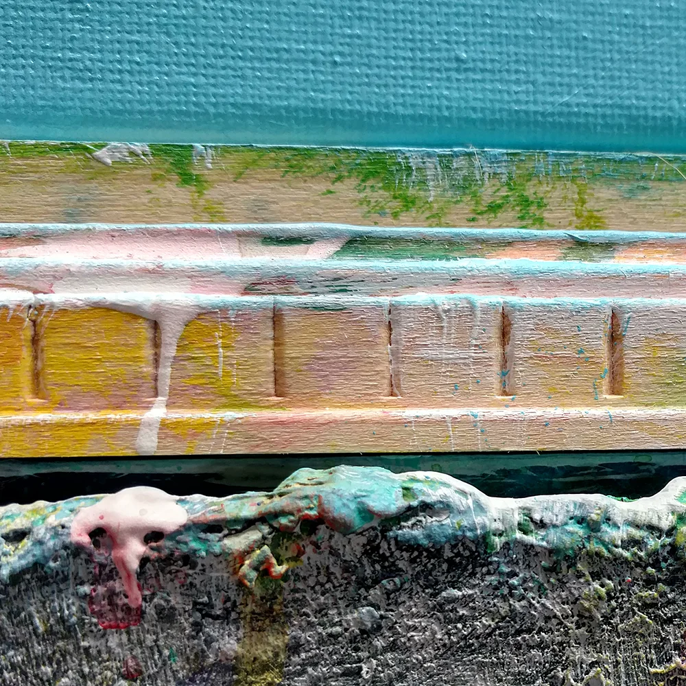 A close up of the abuse my easel has endured over the years.