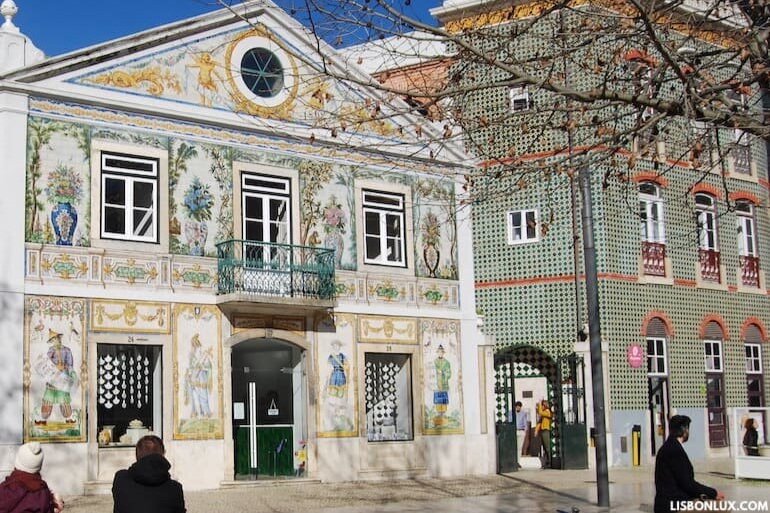 Tile covered facade buildings