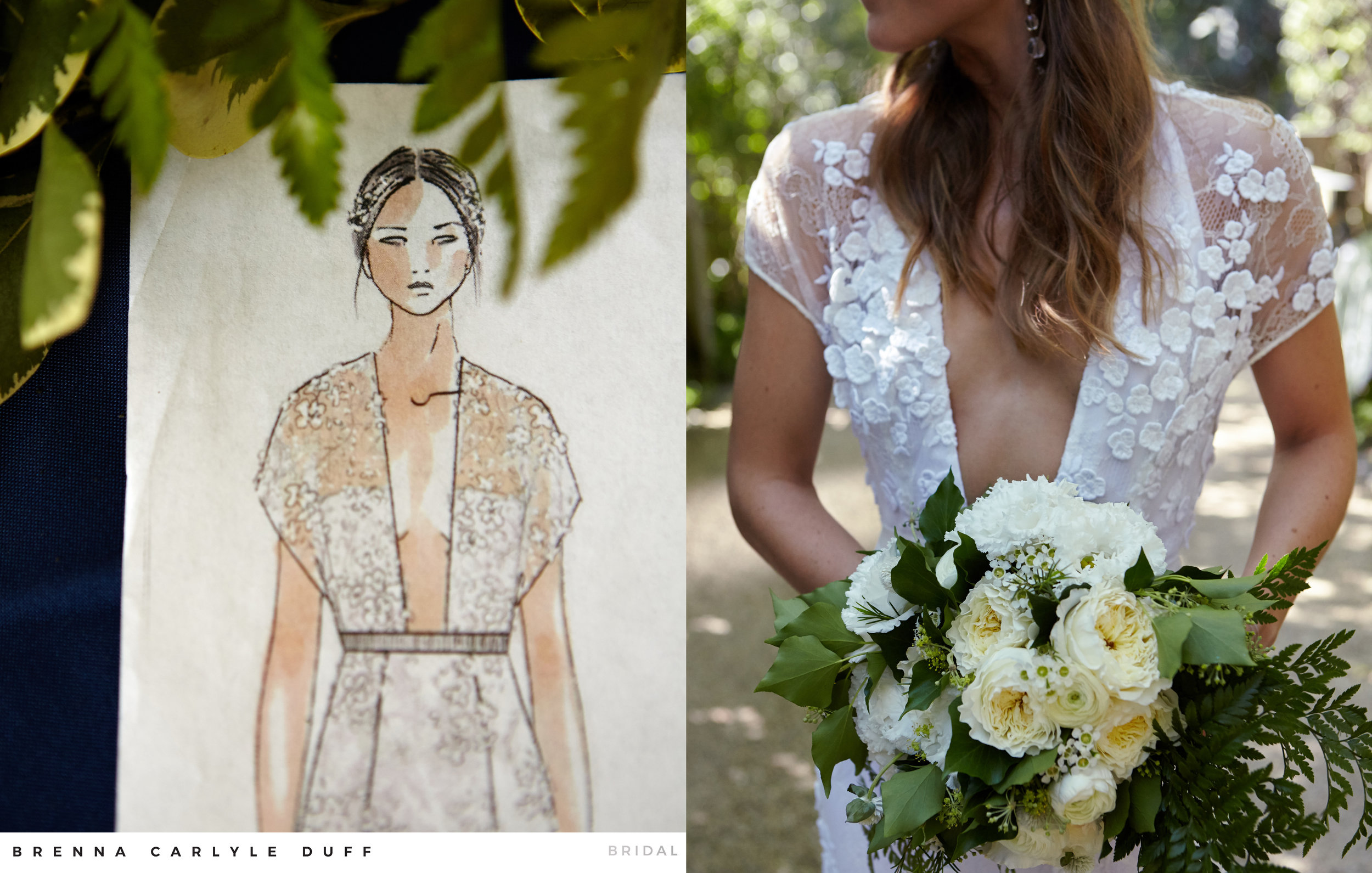 Initial design illustration. Custom-designed, one of a kind gown.