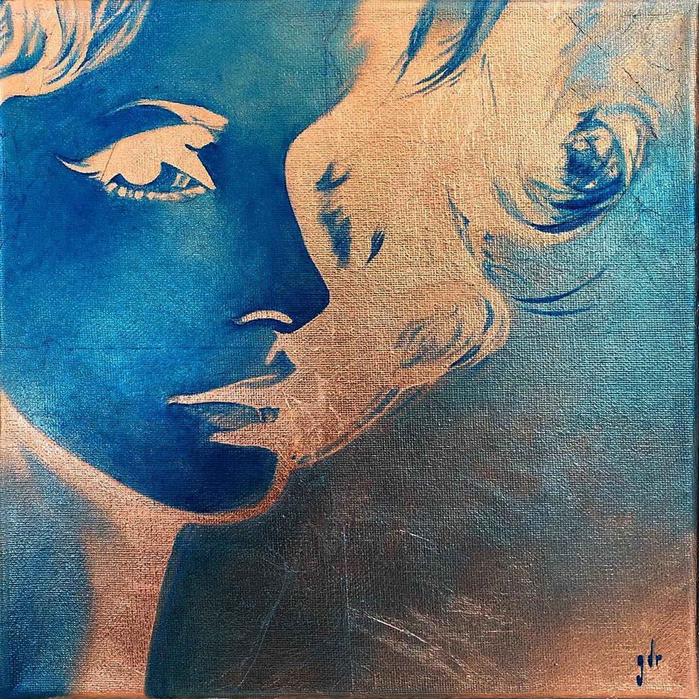 &ldquo;Her Gaze&rdquo;
Oil and copper leaf on canvas 
10&rdquo;x10&rdquo; (sold)
#oilpainting #painting #copper #blue #copperleaf #face #portrait #reverse #hair #beauty #woman #art #arte #gingerdelrey #artfinder