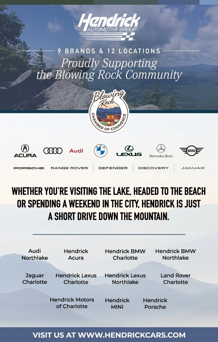  Ad for showing which dealerships support the Blowing Rock Chamber of Commerce.  
