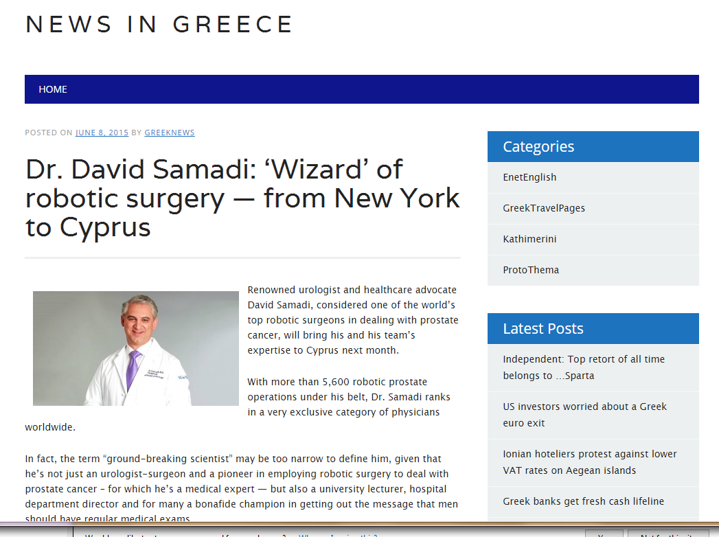 News in Greece: Dr. David Samadi