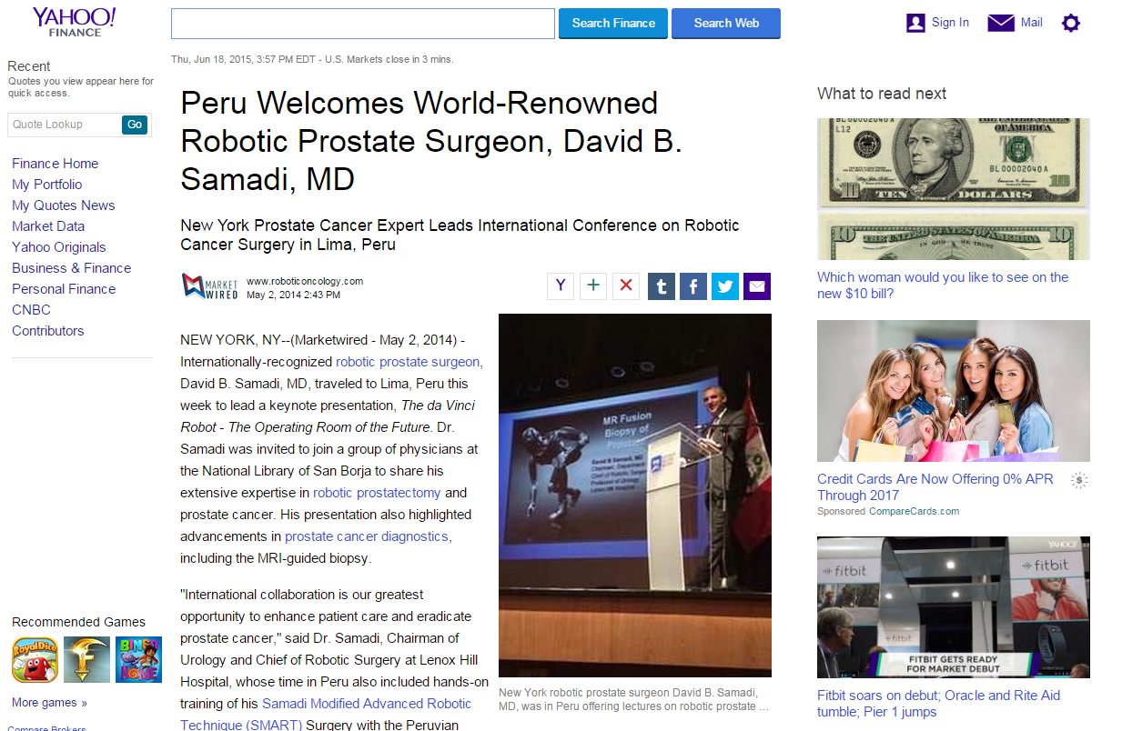 Peru Welcomes World-Renowned Robotic Prostate Surgeon, David B. Samadi, MD