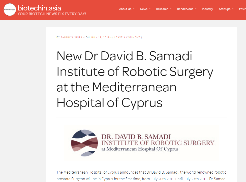 New Dr. David Samadi Robotic Surgery Institute in Cyprus