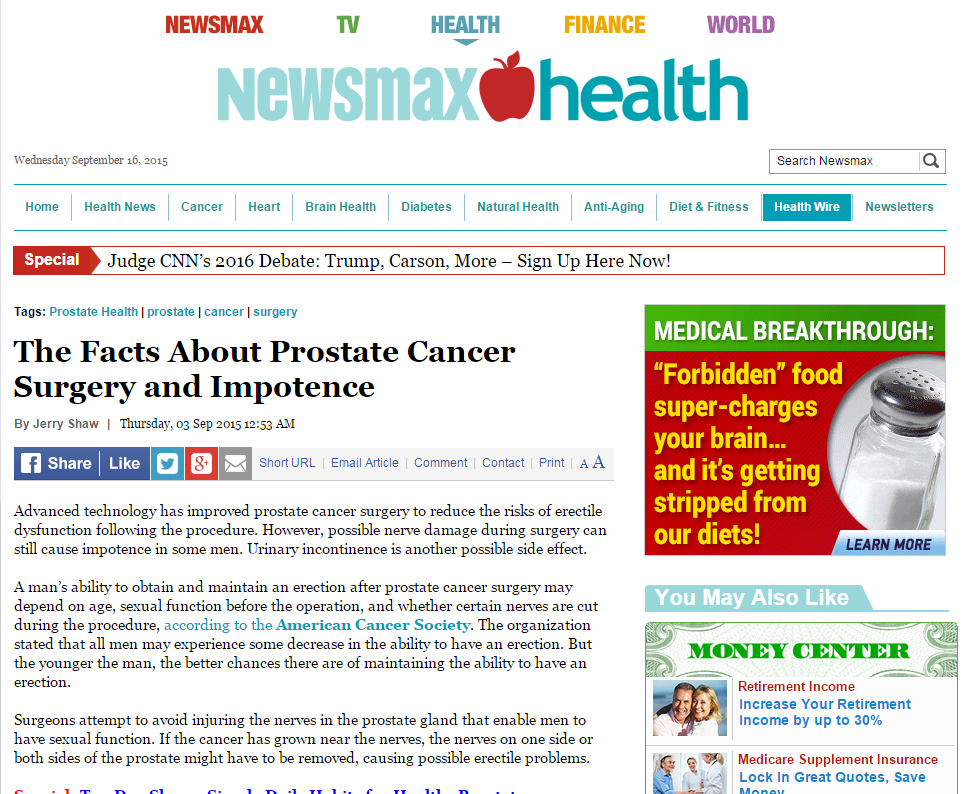 Newsmax Health: Facts About Prostate Cancer Surgery and Impotence