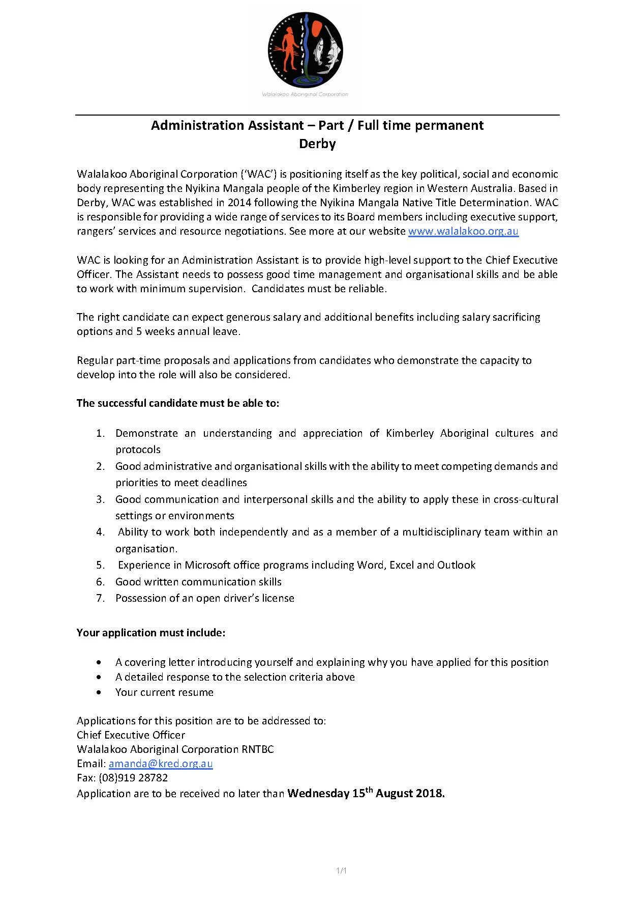 Employment Opportunity Walalakoo Aboriginal Corporation