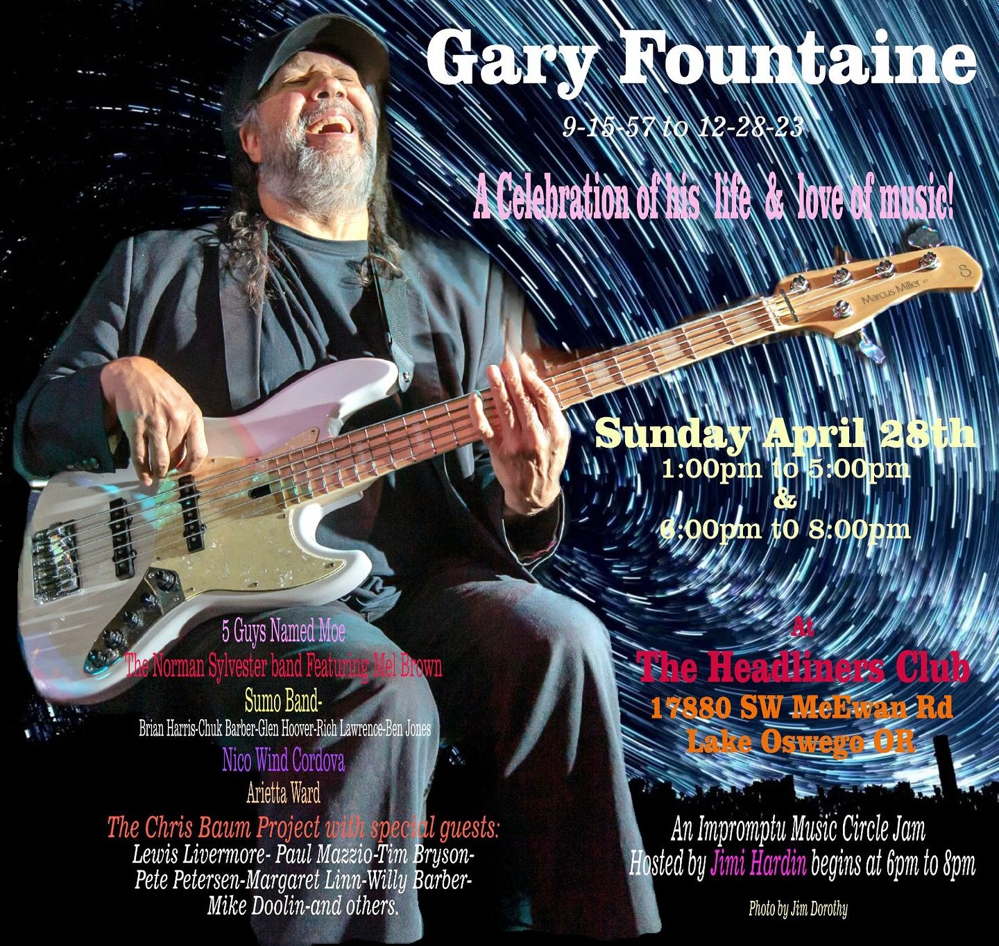 Hello Friends,

On Sunday, April 28, we&rsquo;ll gather to celebrate Gary&rsquo;s life and love of music. Before then, there are two updates we want to share with you!

First, the venue is the same, but the name has changed; it&rsquo;s now called The