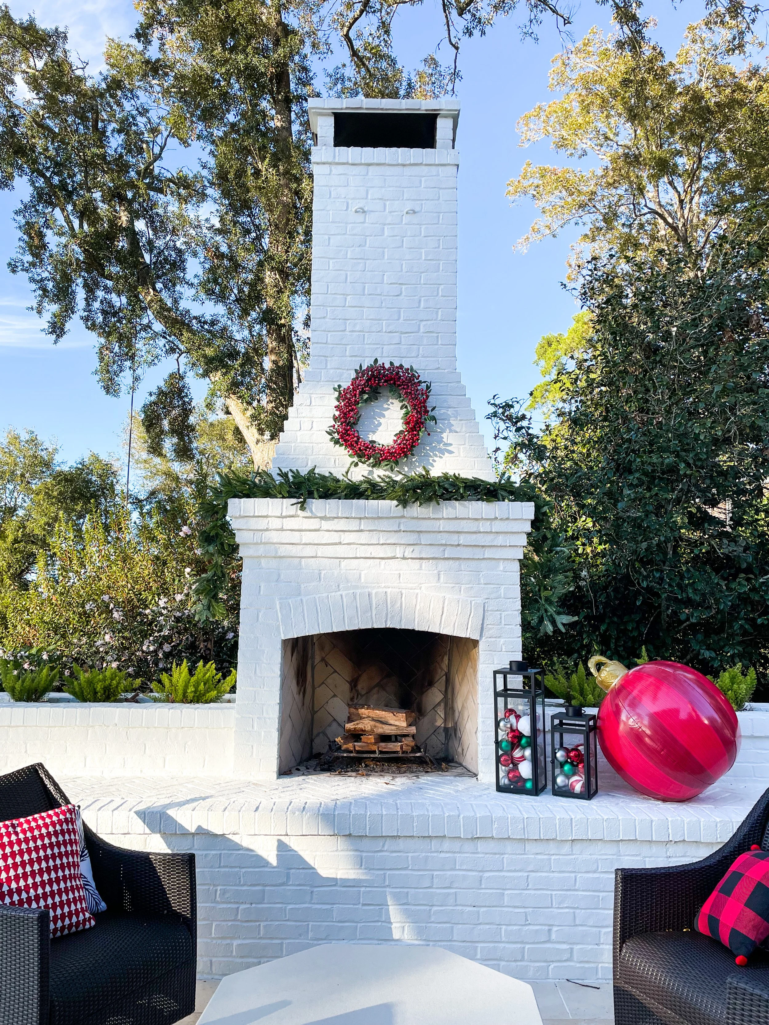 Styled with a Red Berry Wreath &amp; Festive Ornaments