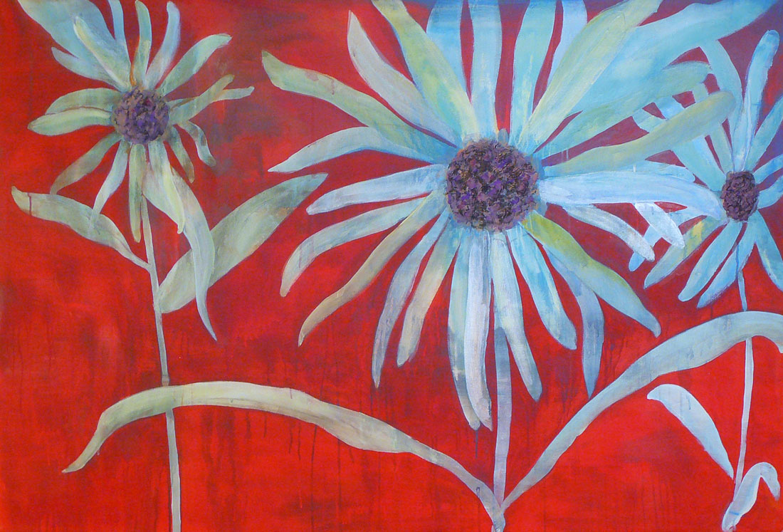 Tenacity. 2008. Acrylic and charcoal on canvas. 40″ x 59″ This work was done during and after an intense mentoring session with Leigh Hyams in Mexico. You can see the luscious Mexican colors and drippy, loose painting style she helped me develop