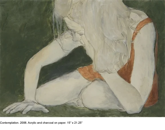   The selected paintings in this body of work are a personal search for the expression of emotion through body language as well as formal elements of color and composition. Close cropping focuses on the intended message. All are painted with acrylic 