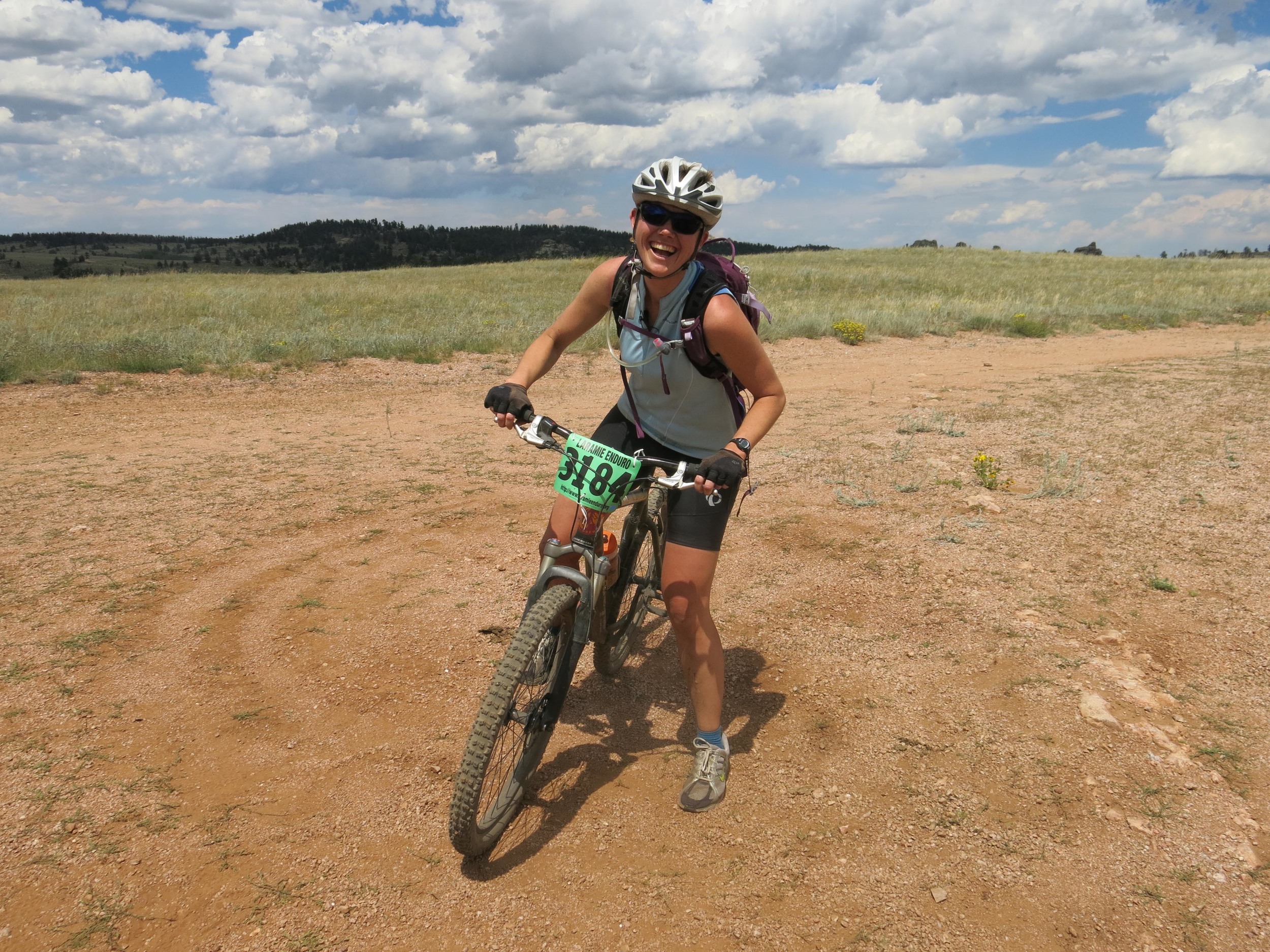 willow belden rolls into the fourth 'aid station' at the laramie enduro. (photo by leigh paterson)
