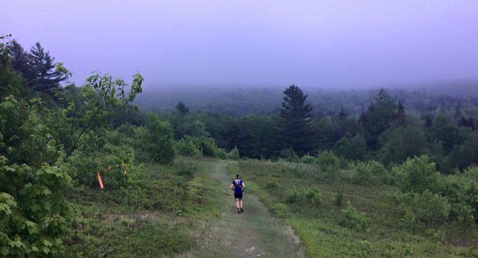 A fog settles in over the Infinitus race course as Jordan runs.