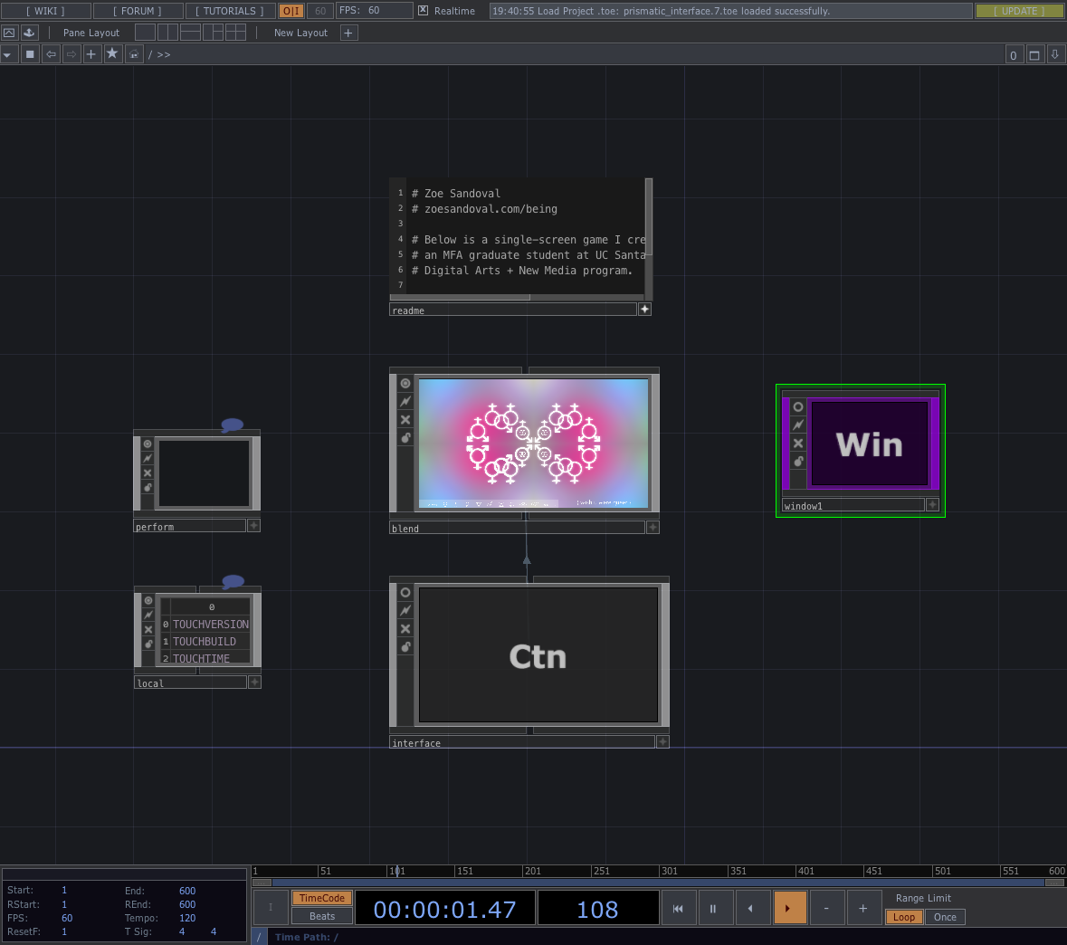 Screenshot from the TouchDesigner patch.