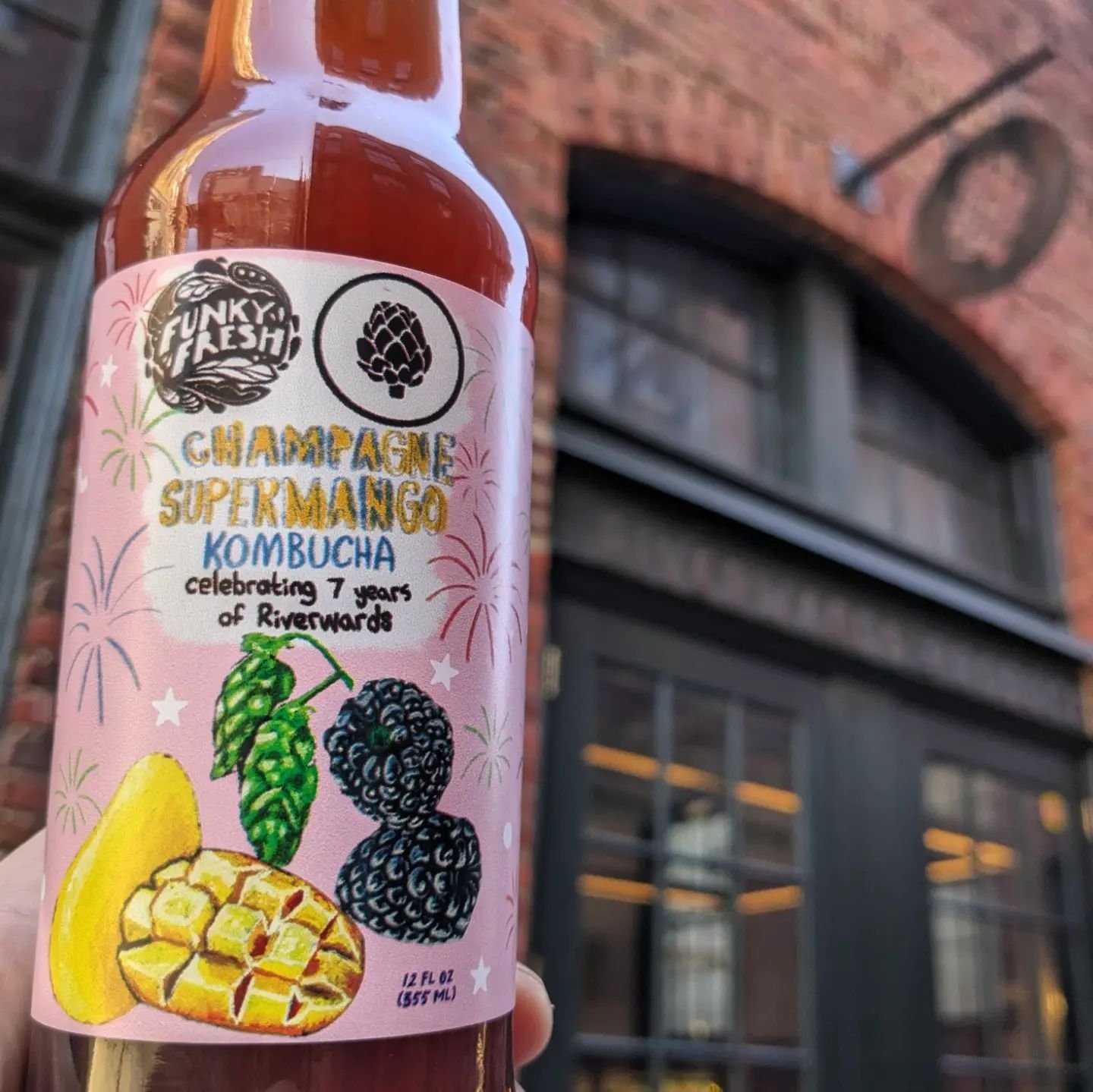 Happy birthday @riverwardsproduce!!! To celebrate 7 amazing years we made a special limited release anniversary flavor together! This deluxe booch is available at both locations till it sells out. This luxury booch is adorned with artwork from Riverw