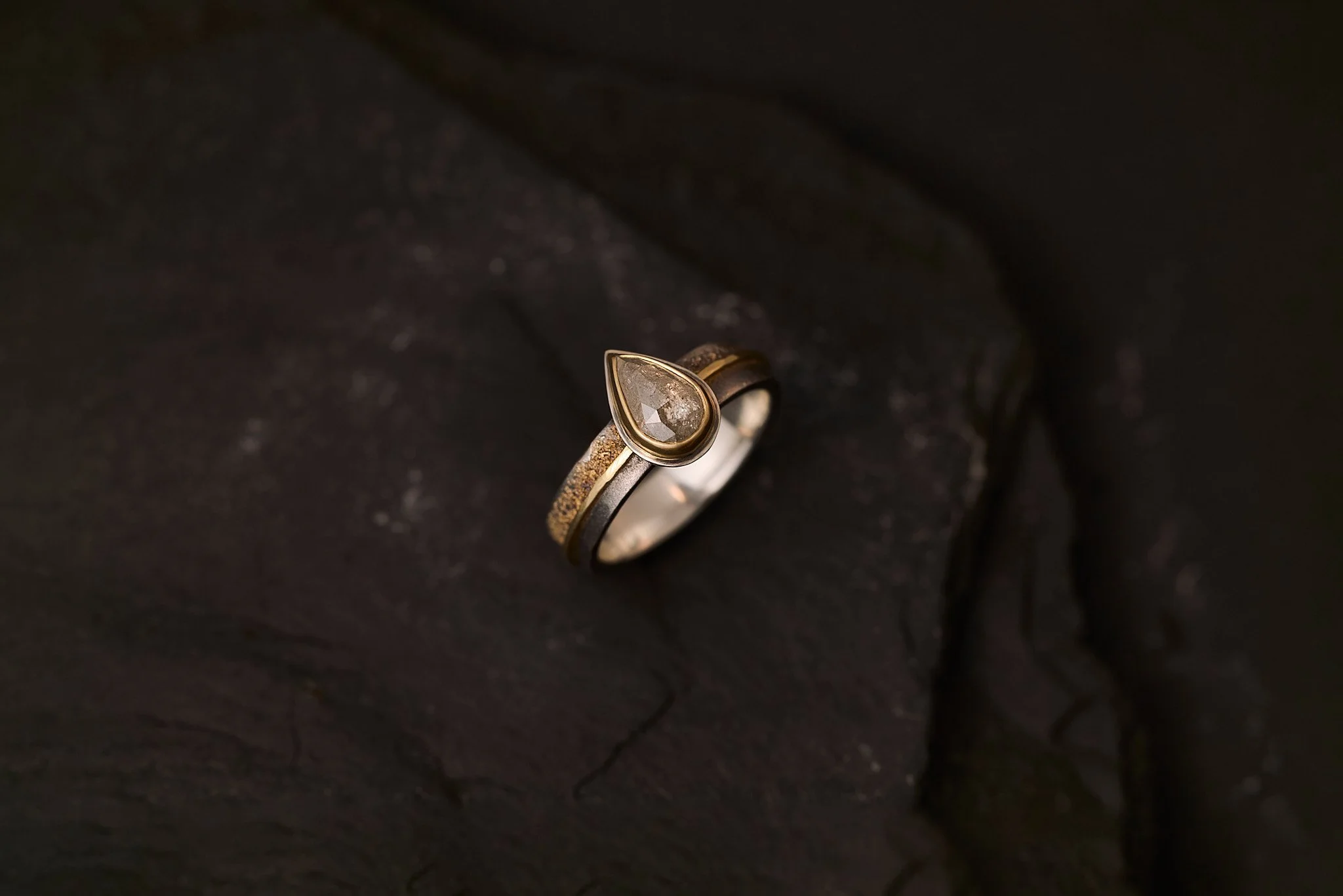 Salt and pepper rose cut diamond ring