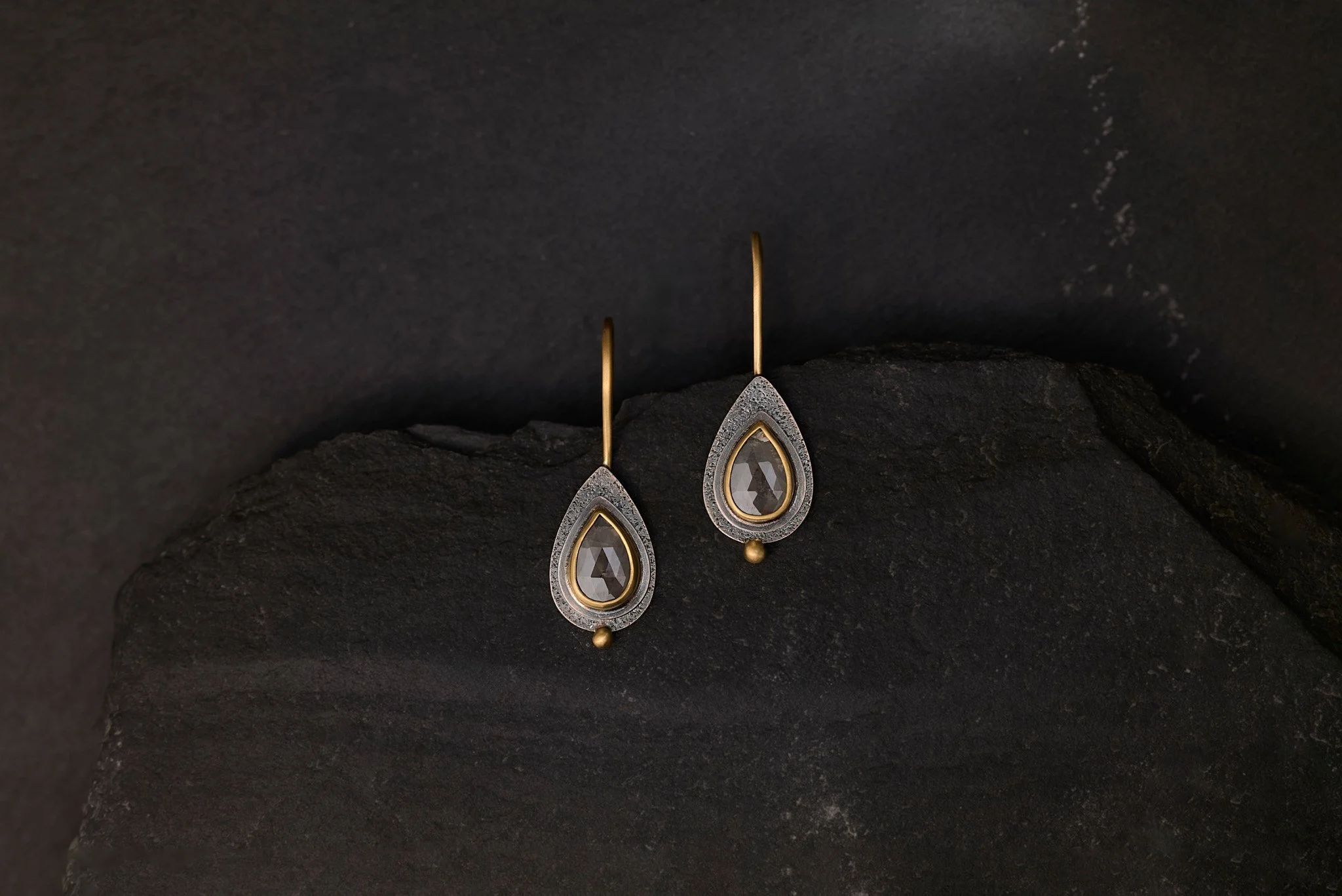 Salt and pepper rose cut grey diamond earrings
