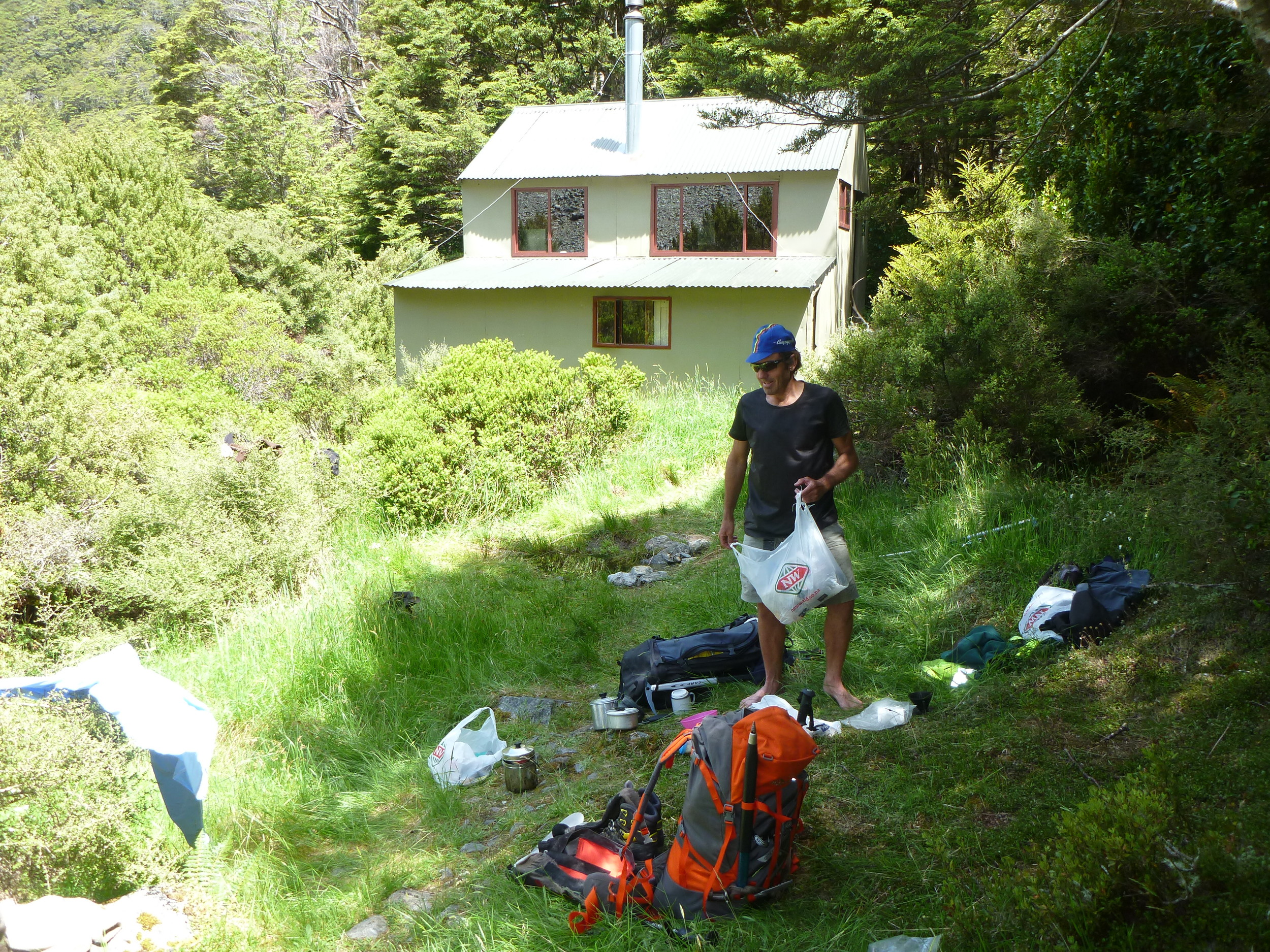   The mental   fuddle   begins here, sorting out pack at Hopeless creek hut  