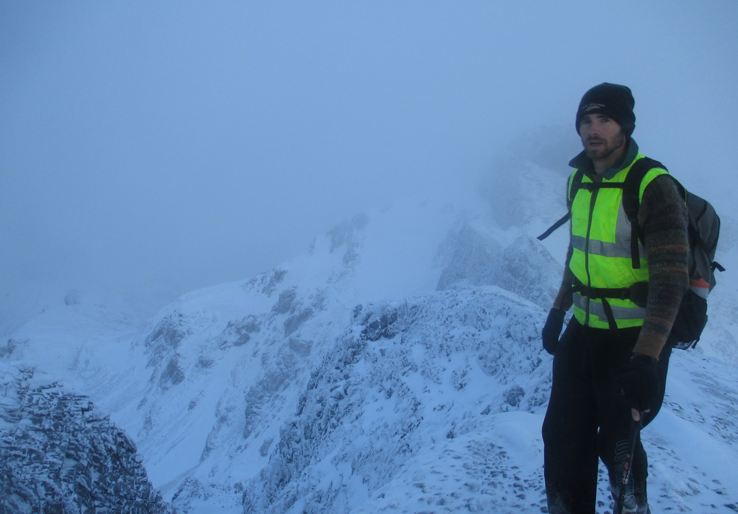   Carl in late Spring storm on Mt Arthur 2014  