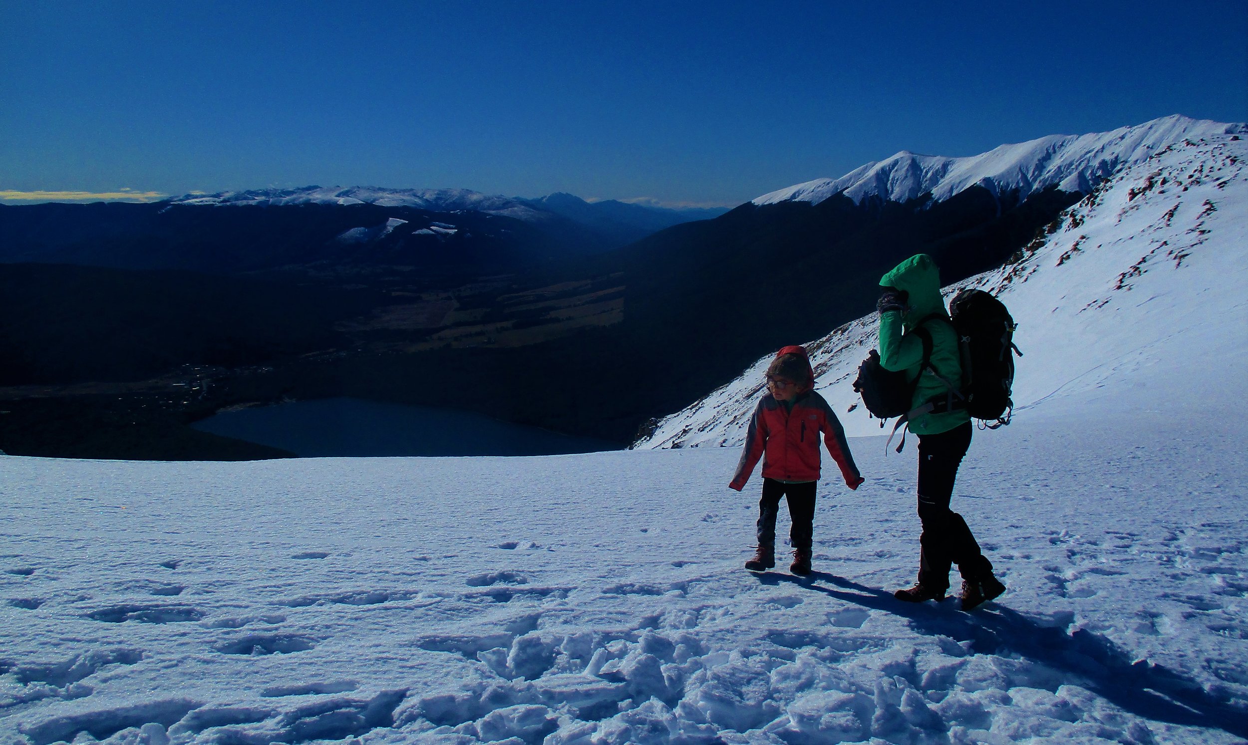 Leo and Linna up for a hike on Mount Robert