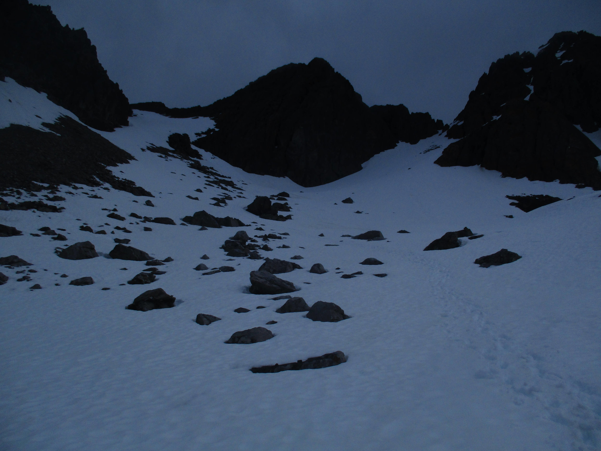 Where I went wrong the first day on the Knob - at this snowy junction took the slopes to the the right rather than the left ending up far to the South of the main summit.