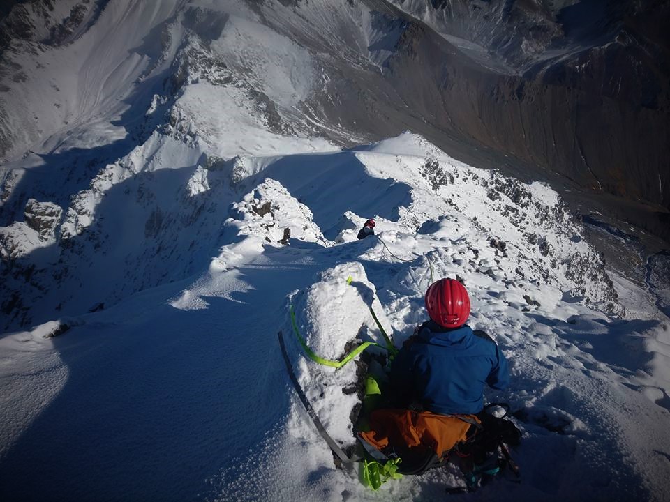 There was a steep icy step just before the summit which we belayed , a slip there would've sent one off on a 500m free-fall off the South face. I'm not sure if this step is new since the major earthquake last year or the icy conditions had highlighted this piont as danger!!