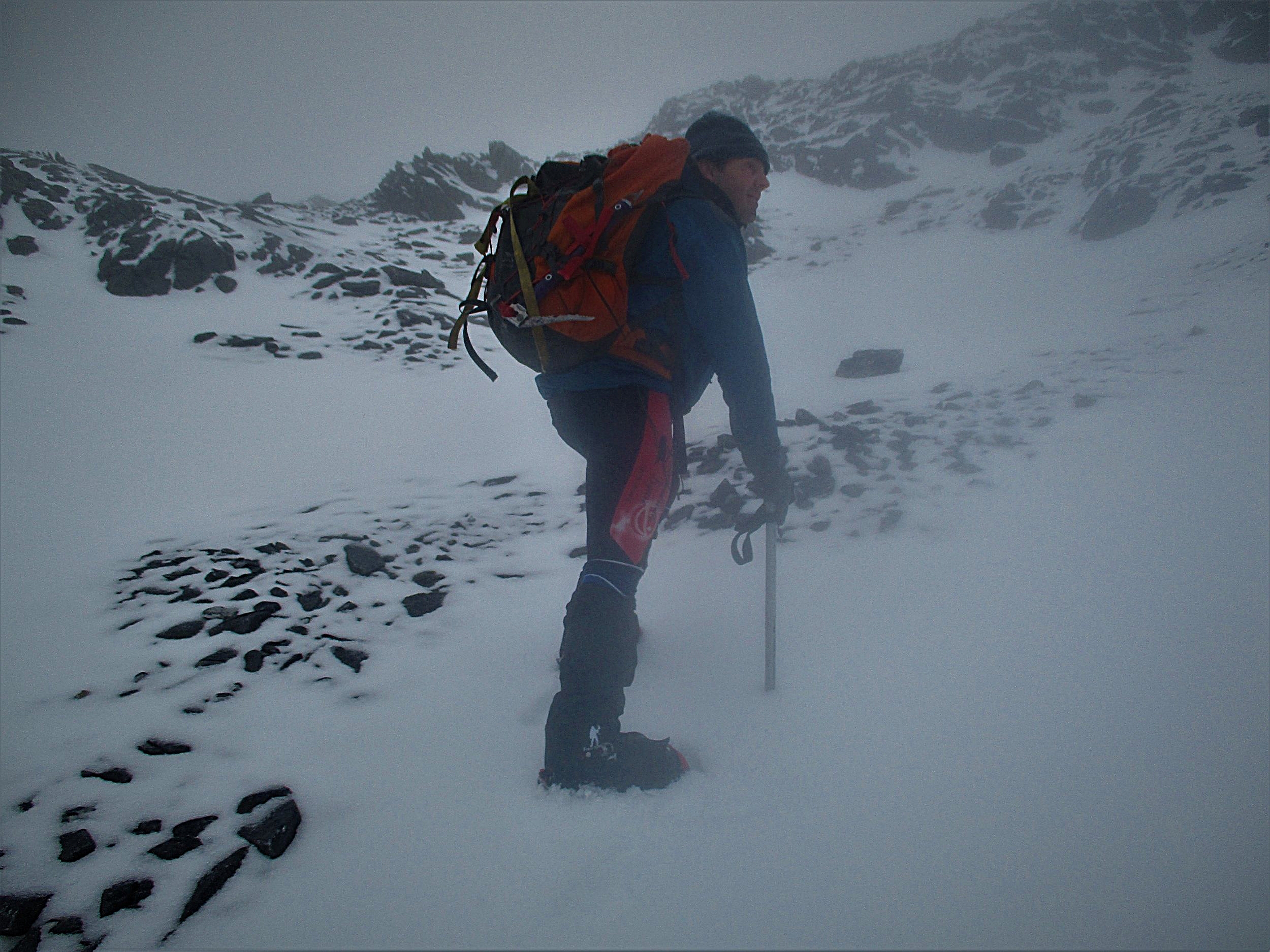 A pretty grainy picture but best I got on the day testing of the big super gaiters over my climbing boots sponsored by Forty Below. These are going to double up as shoe covers for long icy descents on cycling mountain pass's.