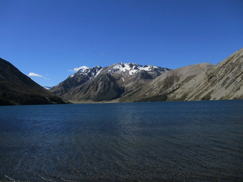 Looking down to Crystal peak at the end of Lake Tennyson