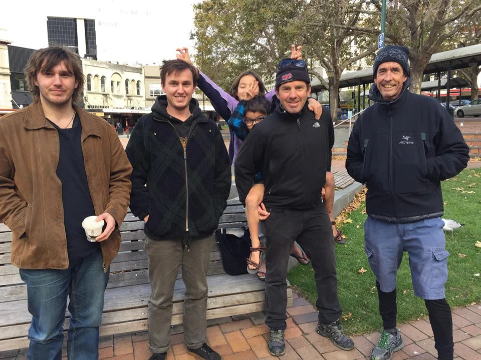 Hanging out with family - Aleksander, Marco, Isabelle, Leo and myself in the Octagon , Dunedin. Leigh on the far right , is one of my oldest friends and a most entertaining companion from cycle racing days. He greeted us just 10 days after a kidney transplant and is recovering well.