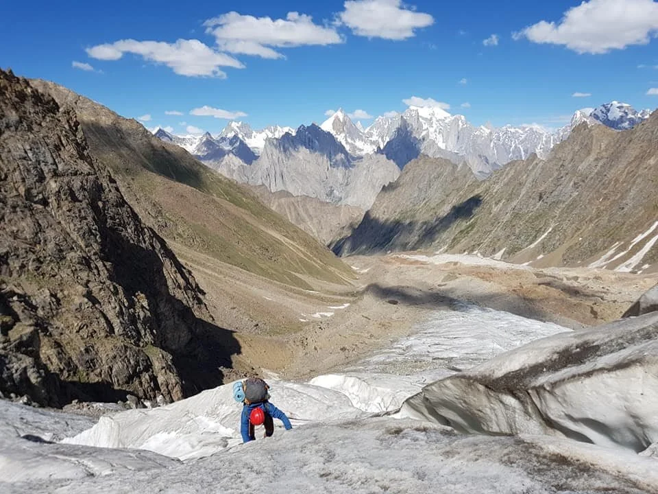 starting up the ice fall on Bondit peak.