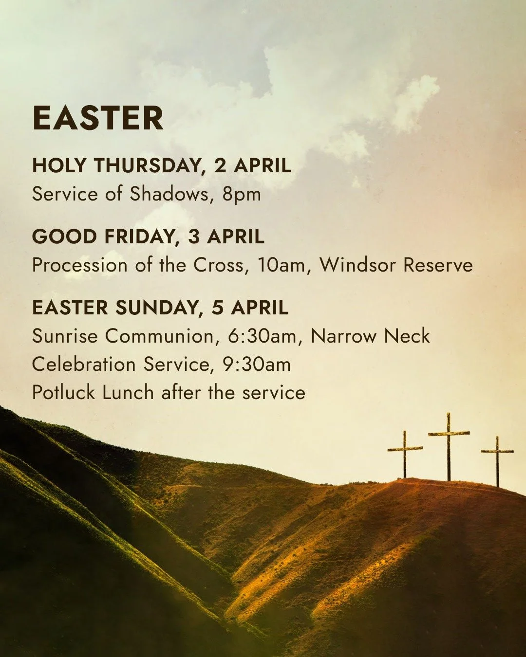 Come and join us to reflect and celebrate this Easter! All are welcome! 🌴

On Thursday evening, starting at 8pm, is our Service of Shadows. In a reflective service, we will journey through Jesus&rsquo; arrest, trial, death, and burial in the ever-gr
