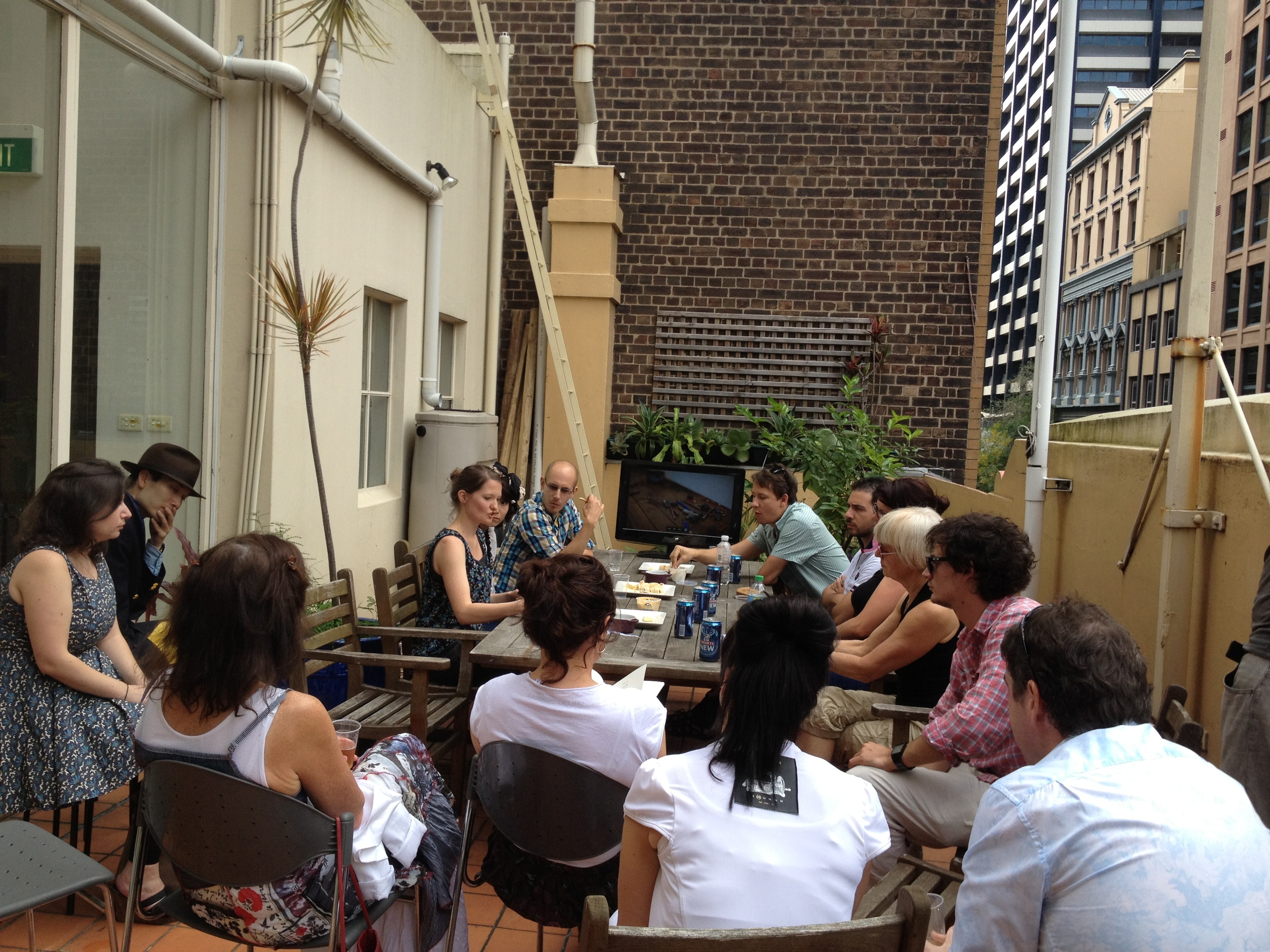 artist talk on the roof of gaffa gallery