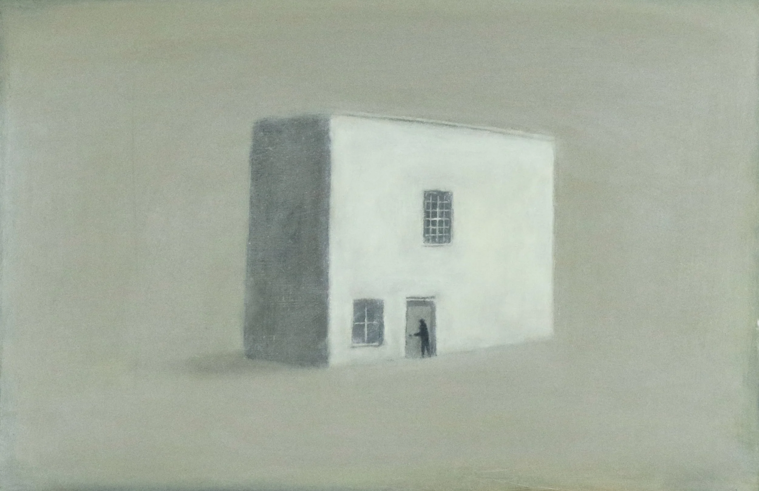 Man with House 11x17" oil on panel