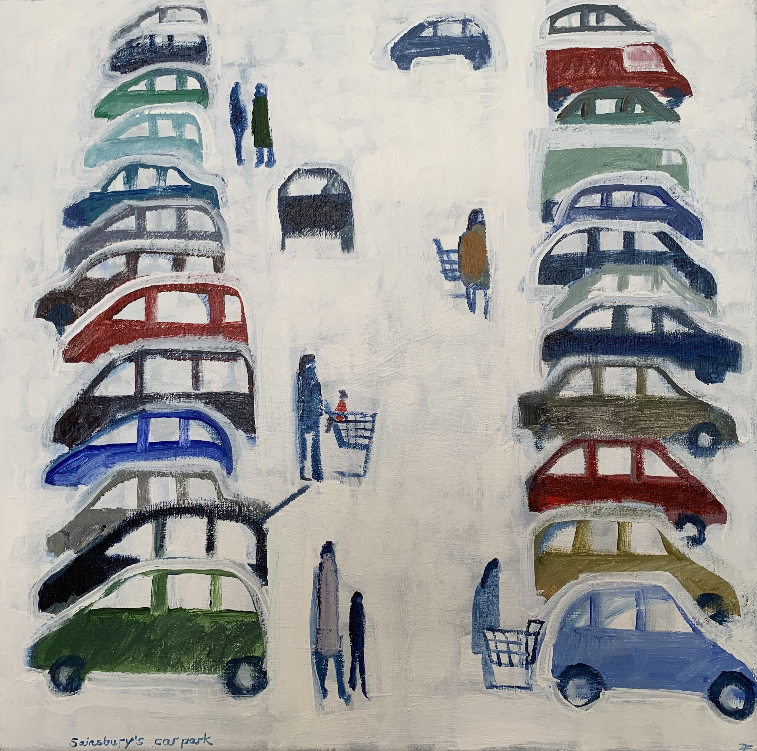 Social Distancing in Sainsbury's Car Park 50 x 50cm
