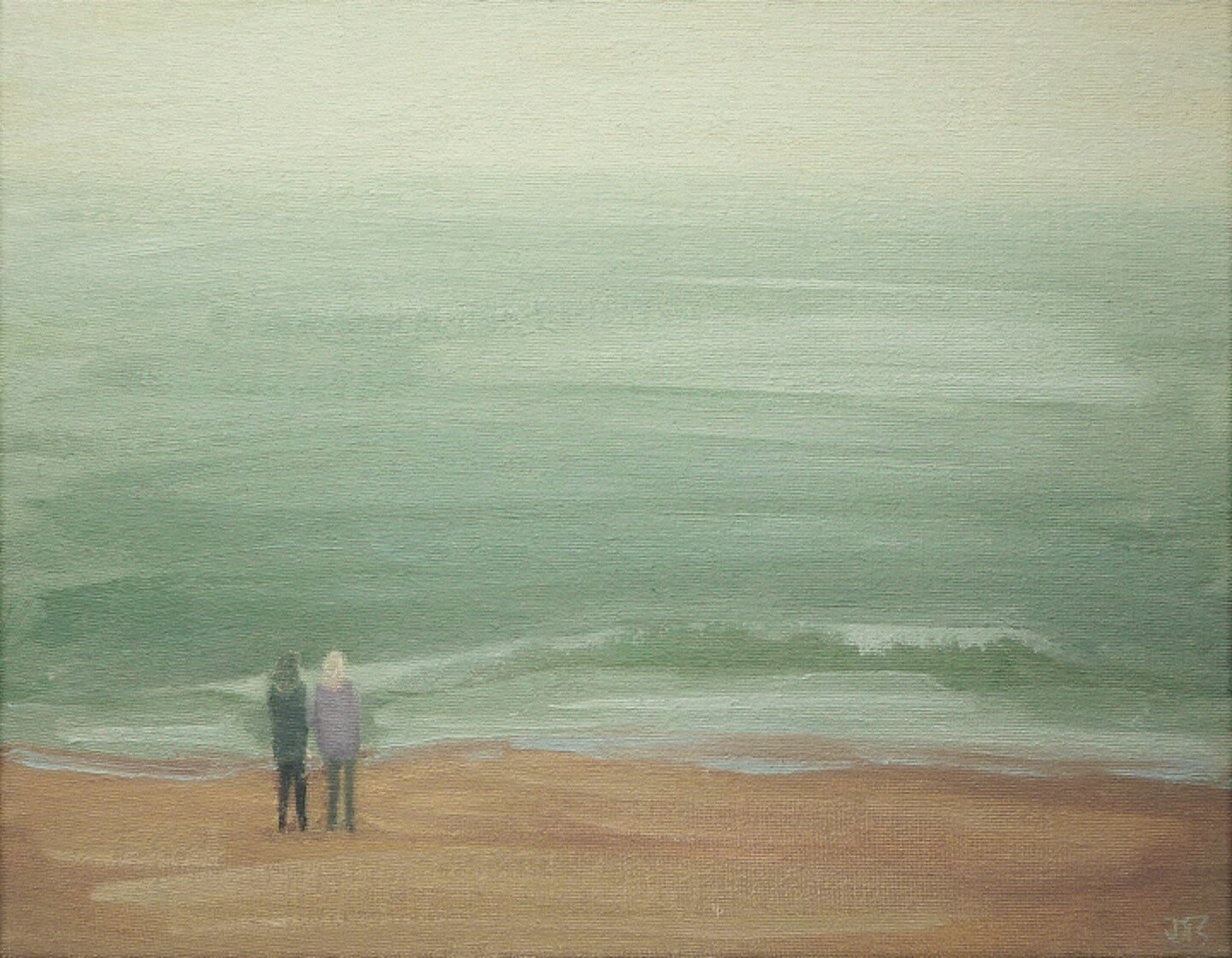 Figures by the Sea 21 x 27cm Oil on muslin cloth