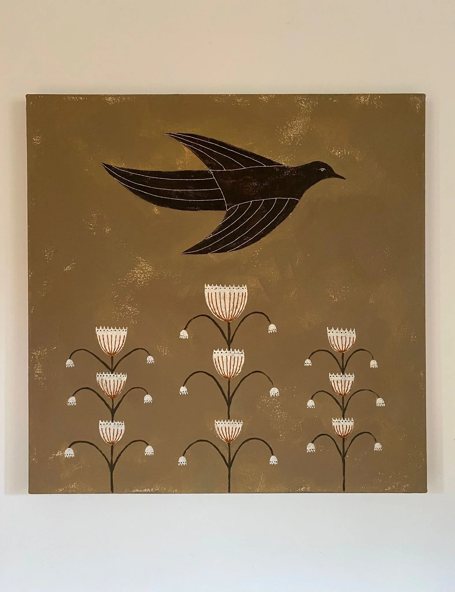 'Bird over Blooms' 50 x 50cm