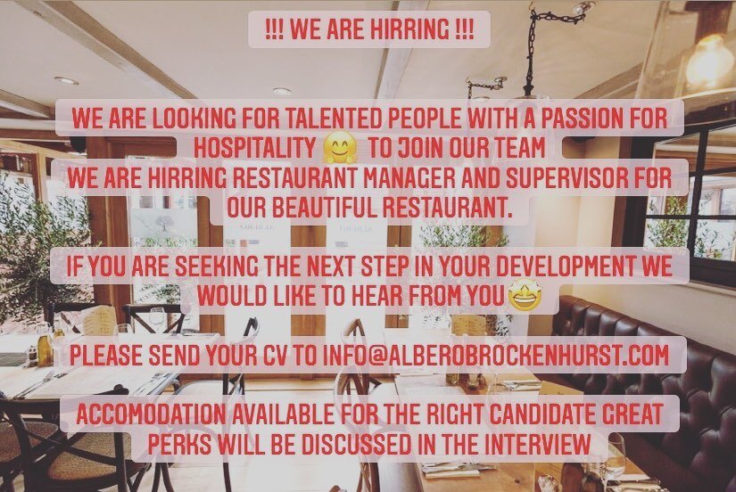 We would like to share this job opportunity in our restaurant and would be grateful for any reposts and shares 🍕 🍝 &reg;️

#alberobrockenhurst #italianrestaurant #newforest #joinourteam #thebestteam #jobopportunity