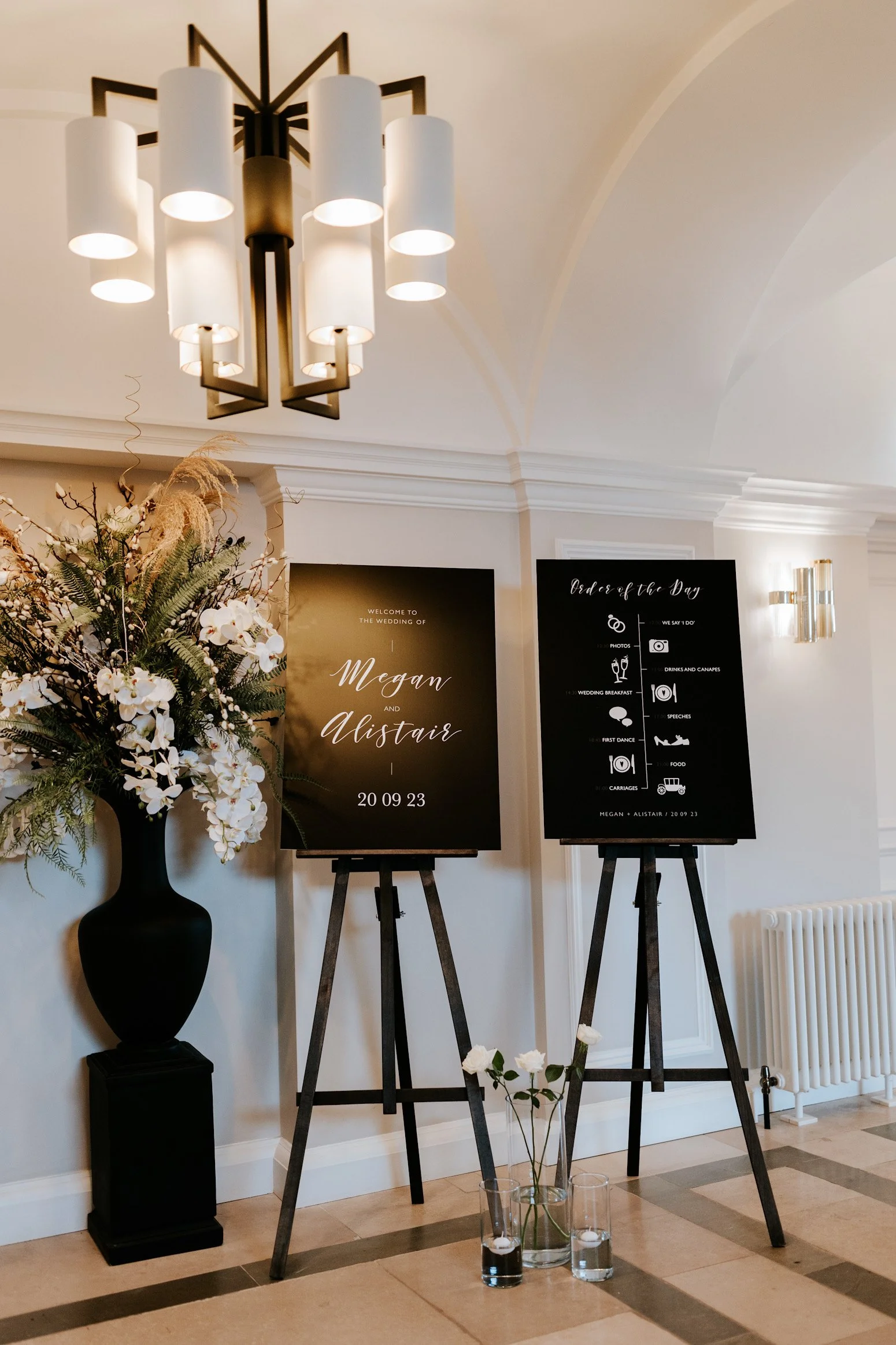 Wedding Welcome and Timeline signs in foyer
