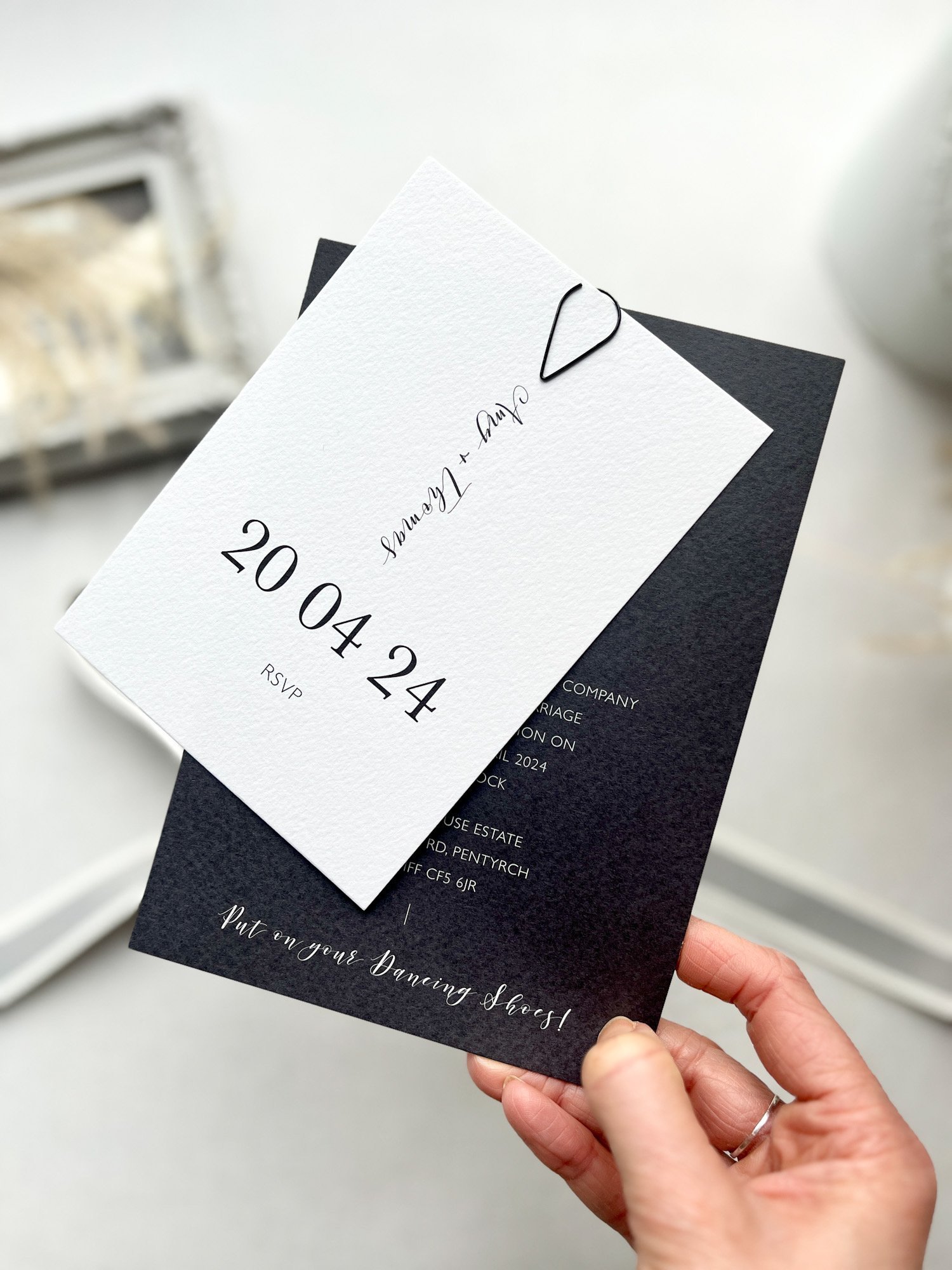 Black wedding invitation with RSVP