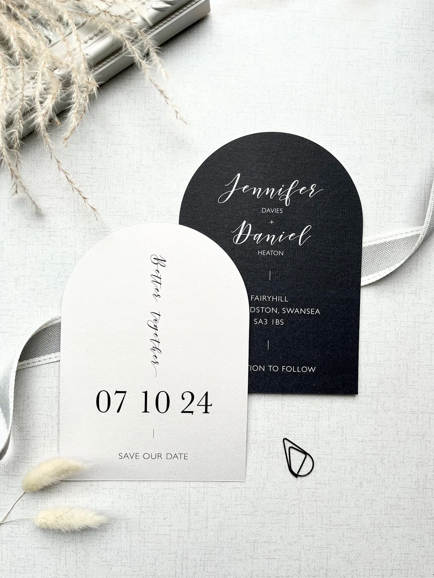 Arched Save the Date Card front and back