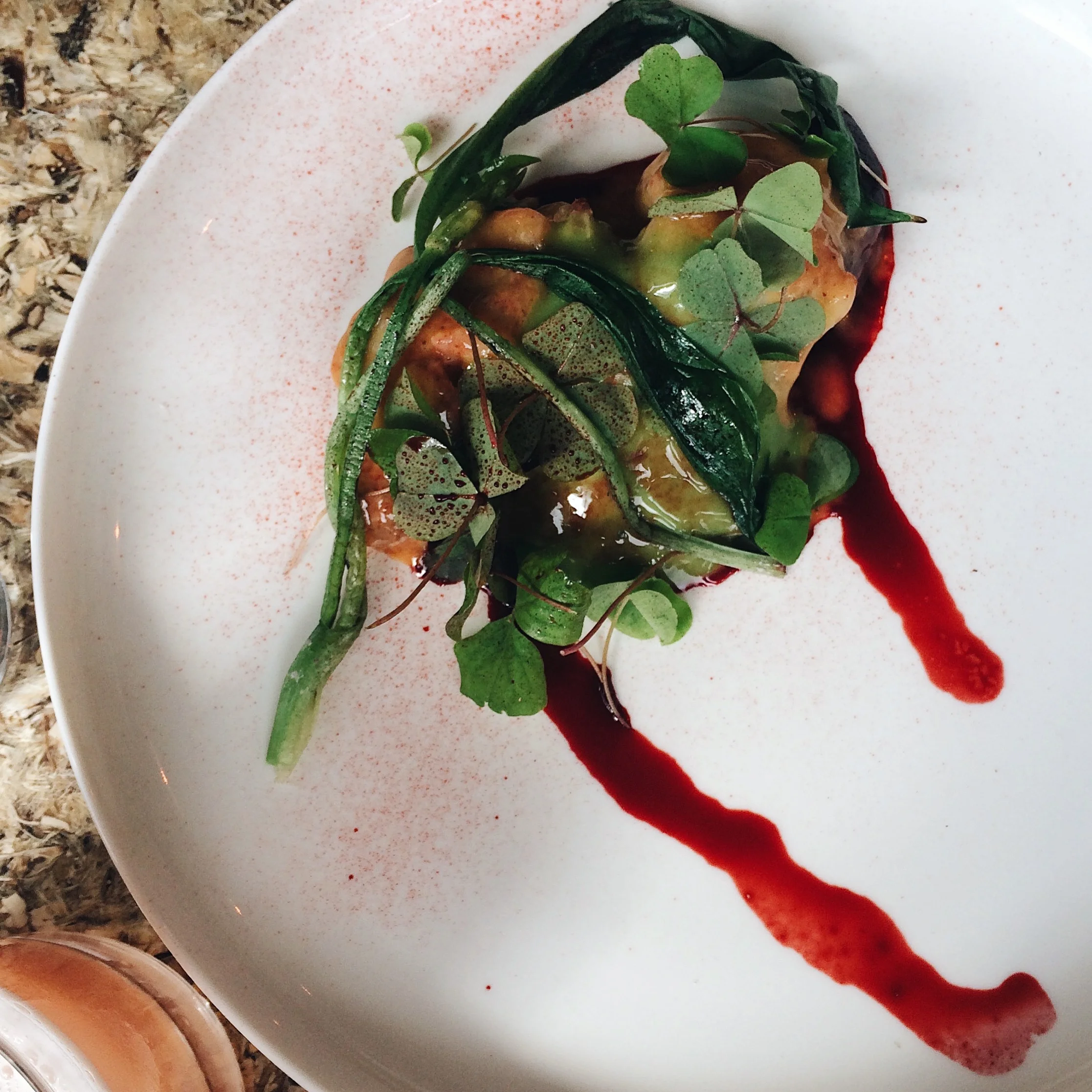 Beets and Caviar: sugar beet pulp rosti, smoked sturgeon, caviar oil, phytoplankton sauce