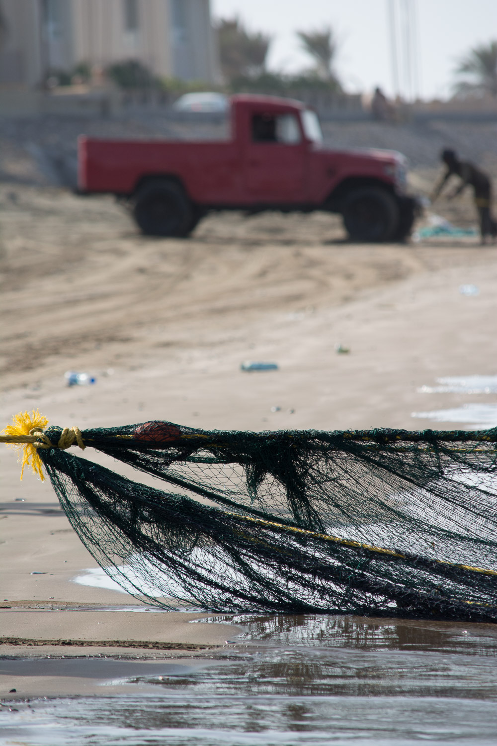 Both ends of the net (near and far) as the haul is almost complete.