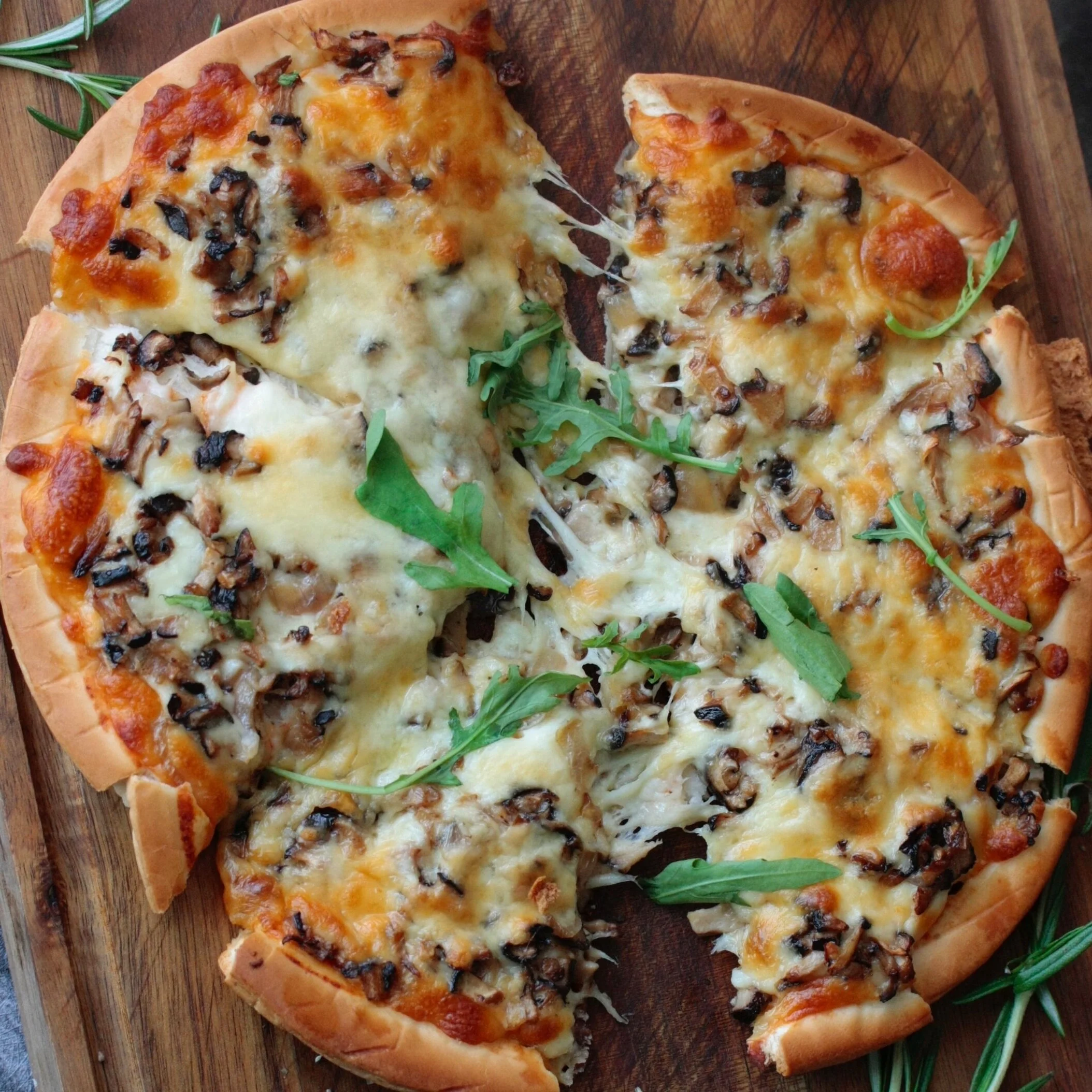Two BioCheese & Mushroom Pizza