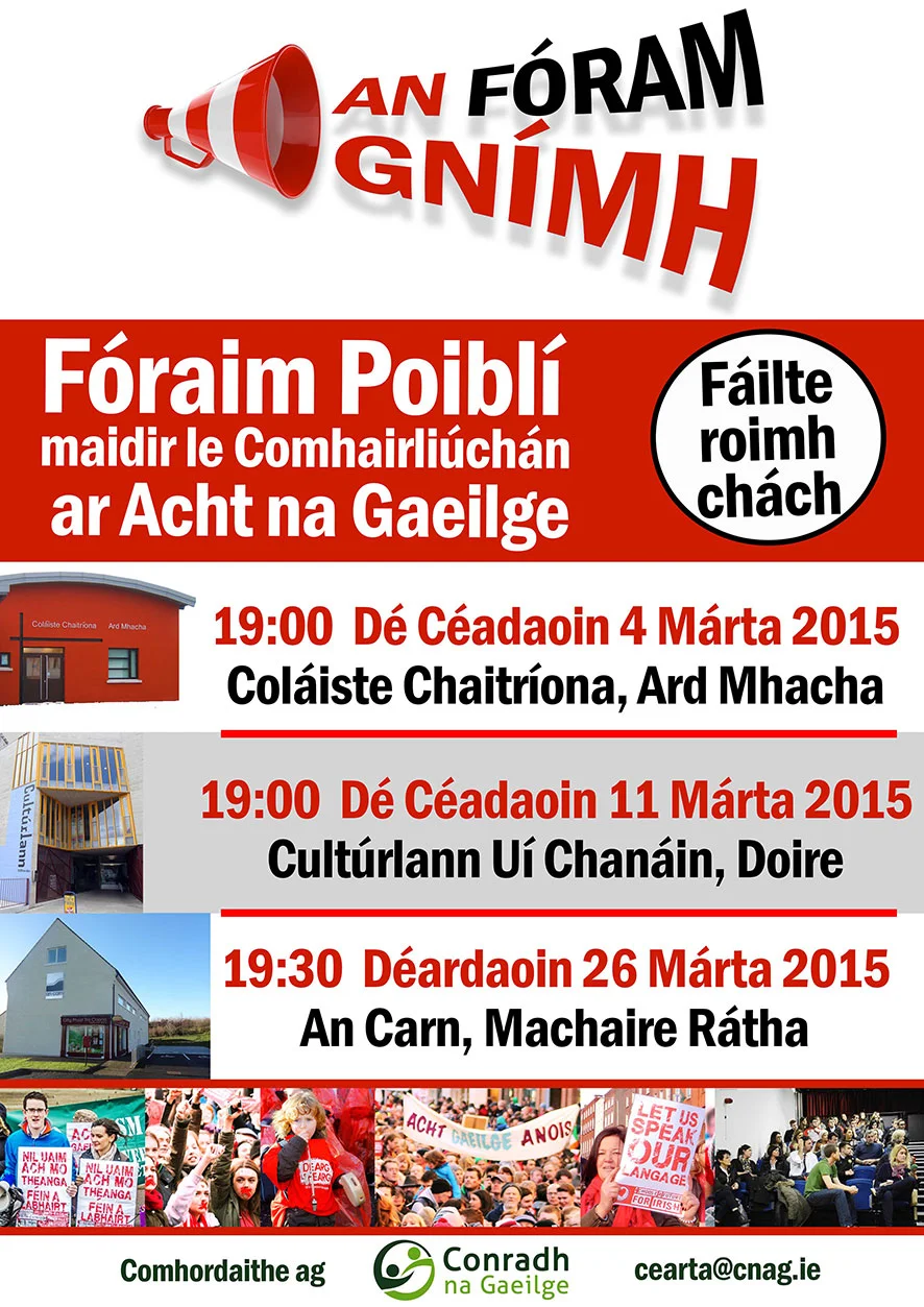Public Forums regarding the Irish Language Act consultation. Next one is on Thursday 26 March in An Carn, Carntogher which is 2.4 miles outside of Maghera.