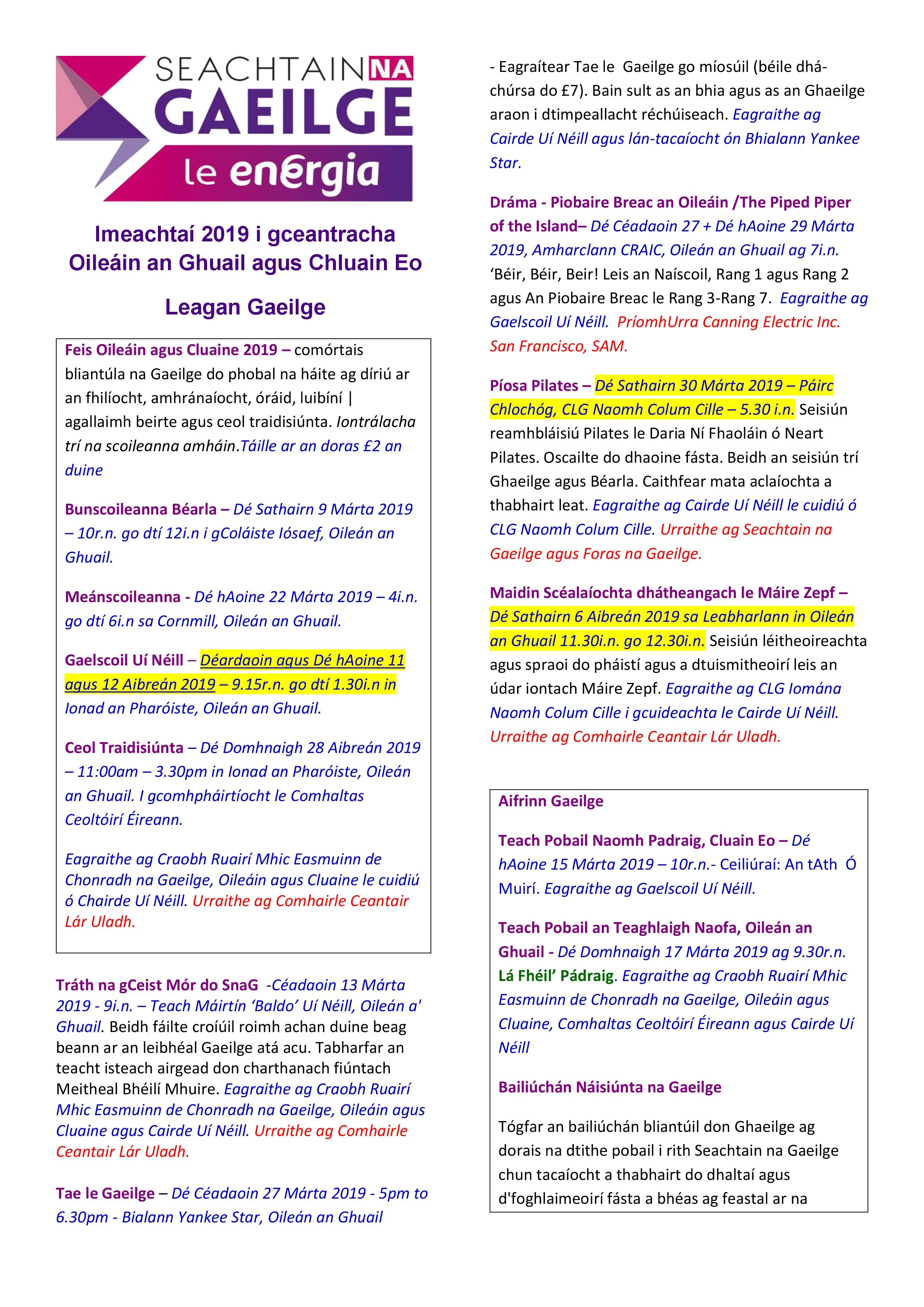 Clár i nGaeilge - 1/2